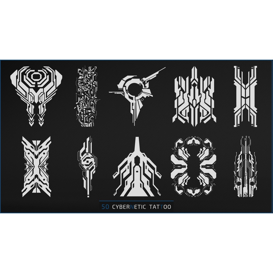 Cybernetic Tattoo 3D Model – Futuristic Texture Decals, PNG, PSD, SVG - View 3