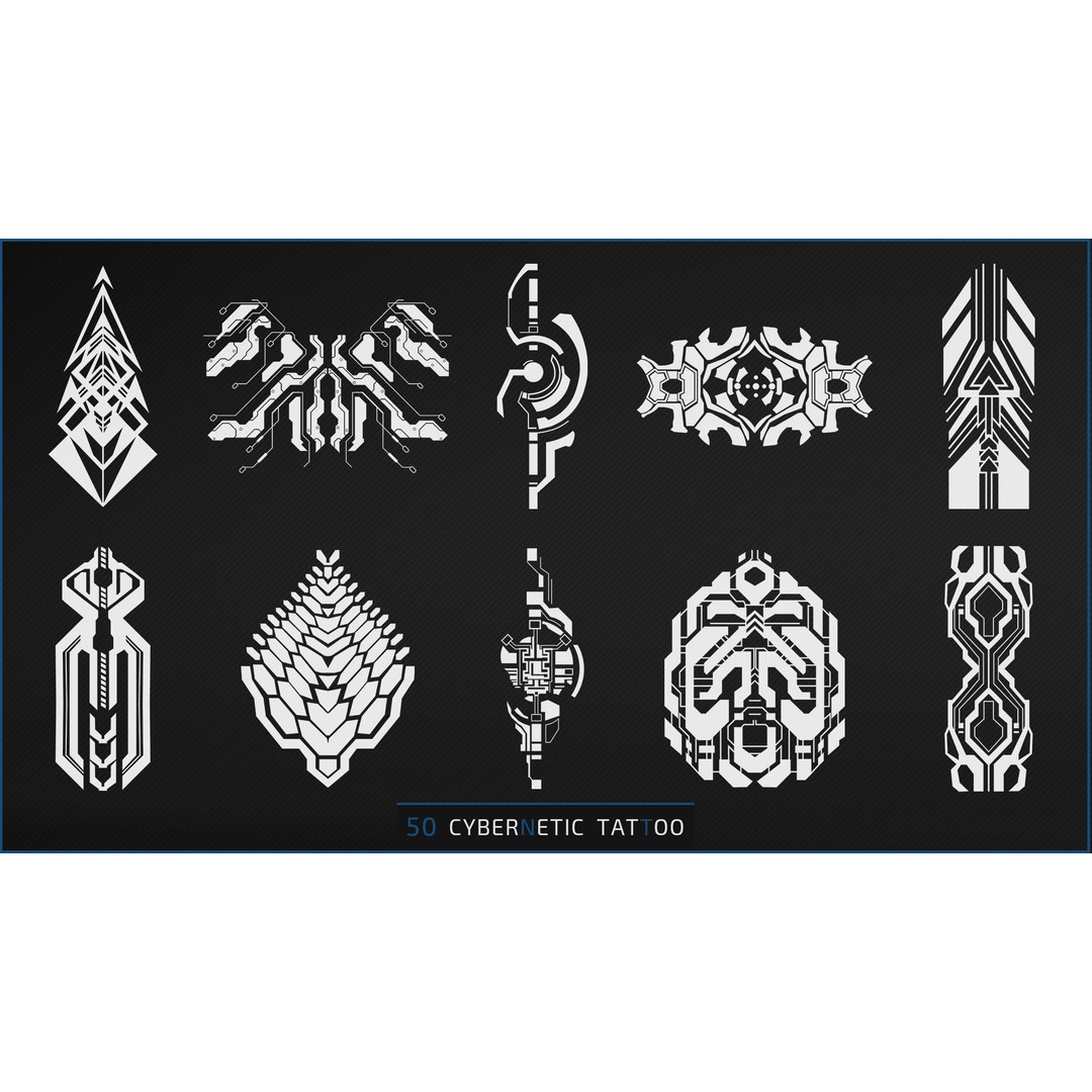 Cybernetic Tattoo 3D Model – Futuristic Texture Decals, PNG, PSD, SVG - View 4
