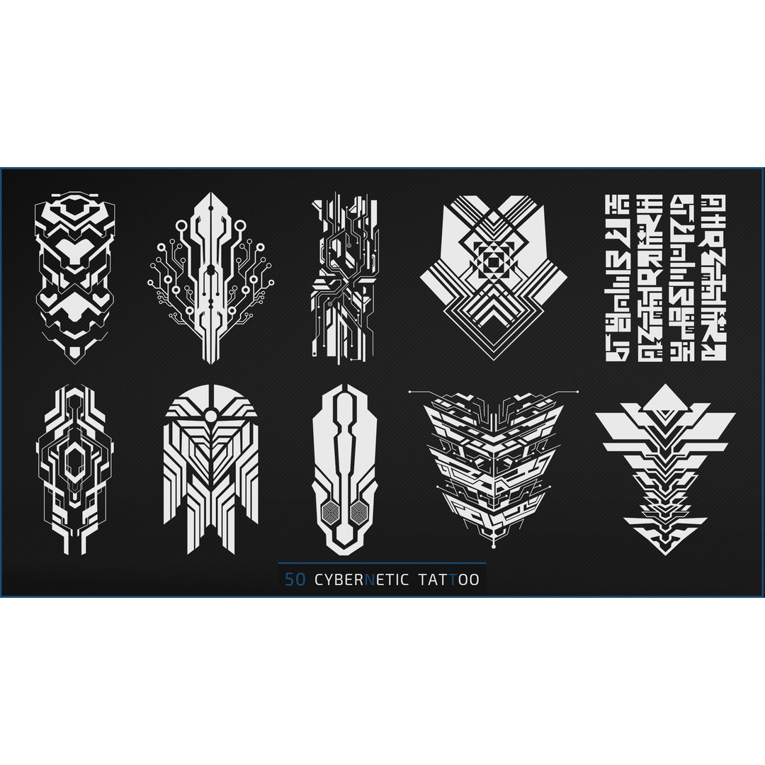 Cybernetic Tattoo 3D Model – Futuristic Texture Decals, PNG, PSD, SVG - View 5