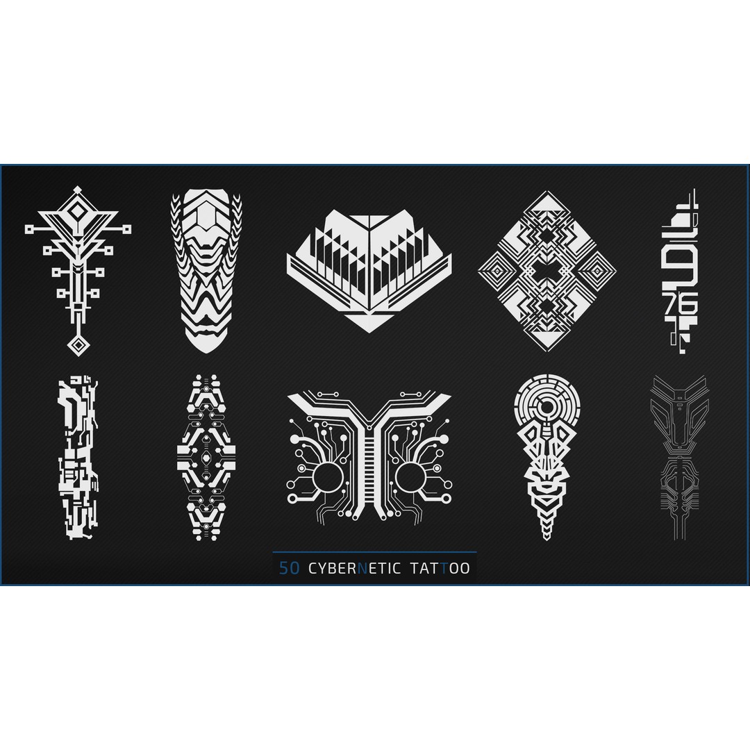 Cybernetic Tattoo 3D Model – Futuristic Texture Decals, PNG, PSD, SVG - View 6