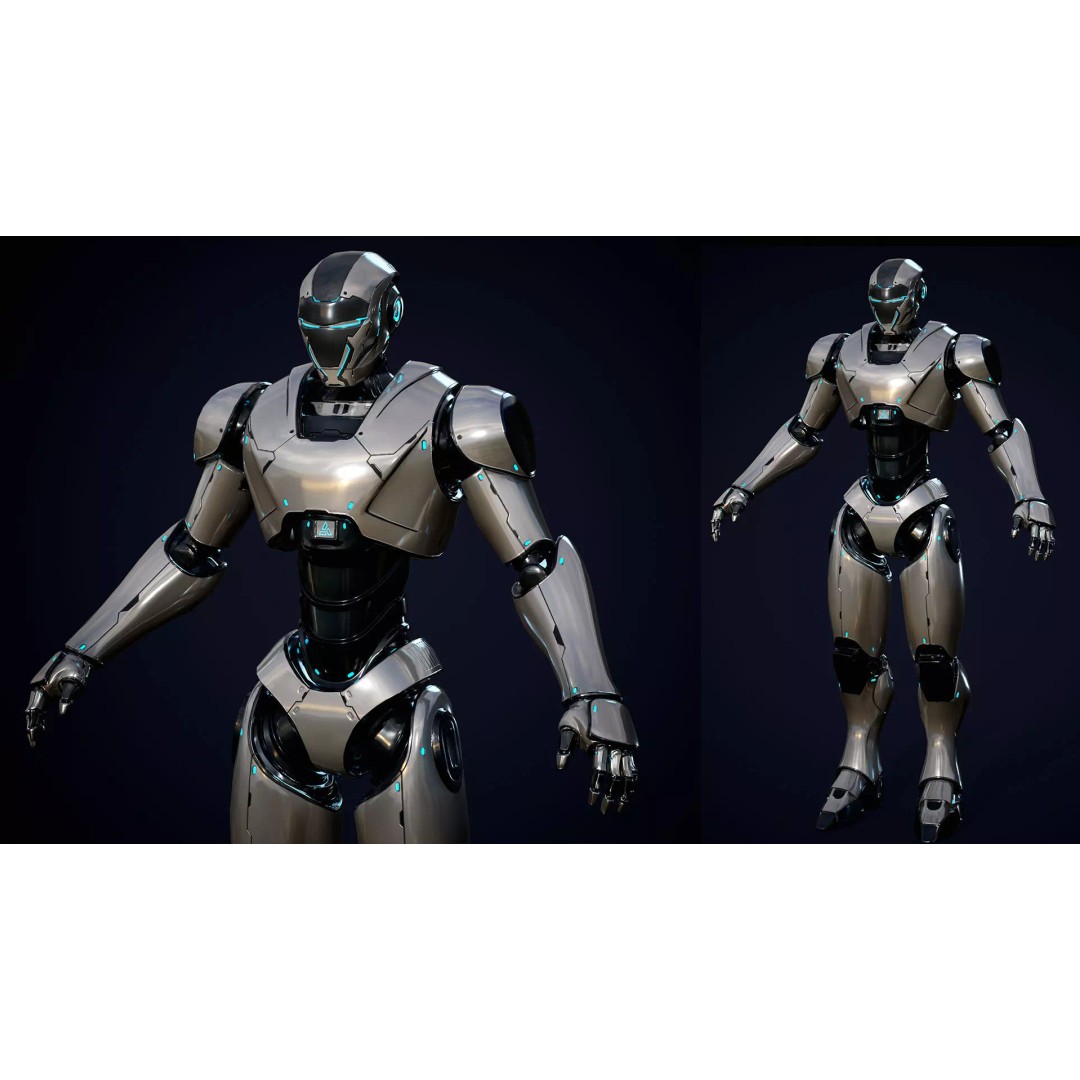 Robot 4 3D Model – Low Poly Rigged Character, FBX, PBR - View 14