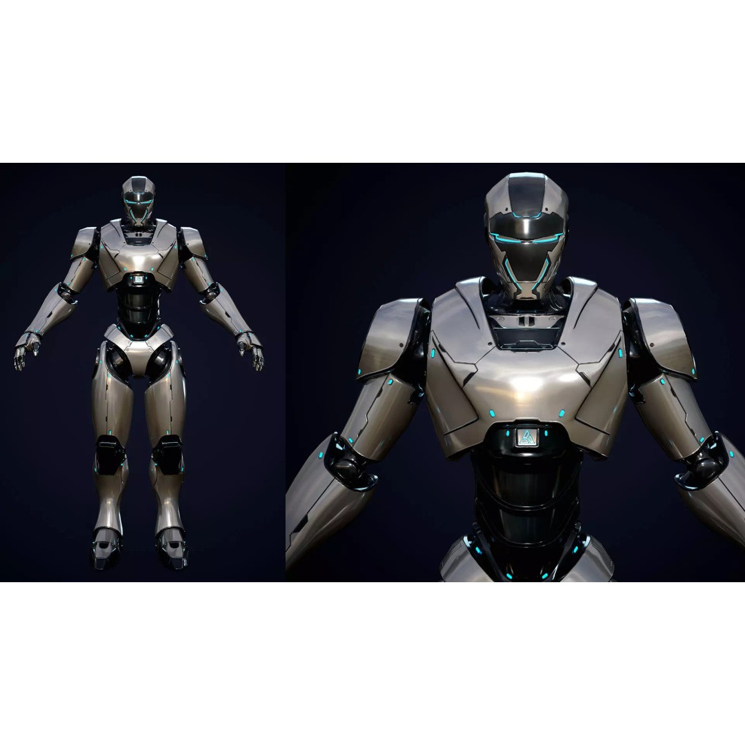 Robot 4 3D Model – Low Poly Rigged Character, FBX, PBR - View 15