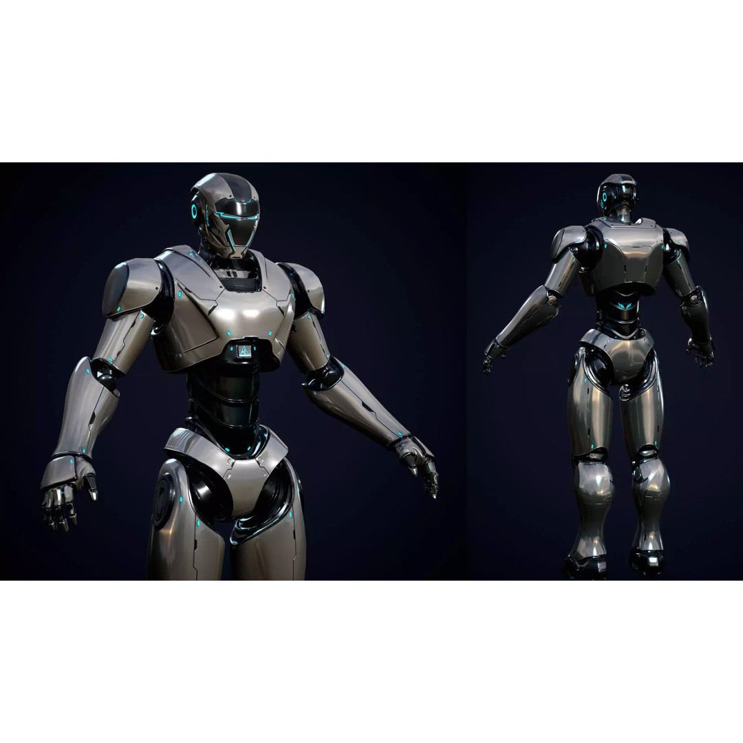 Robot 4 3D Model – Low Poly Rigged Character, FBX, PBR - View 8