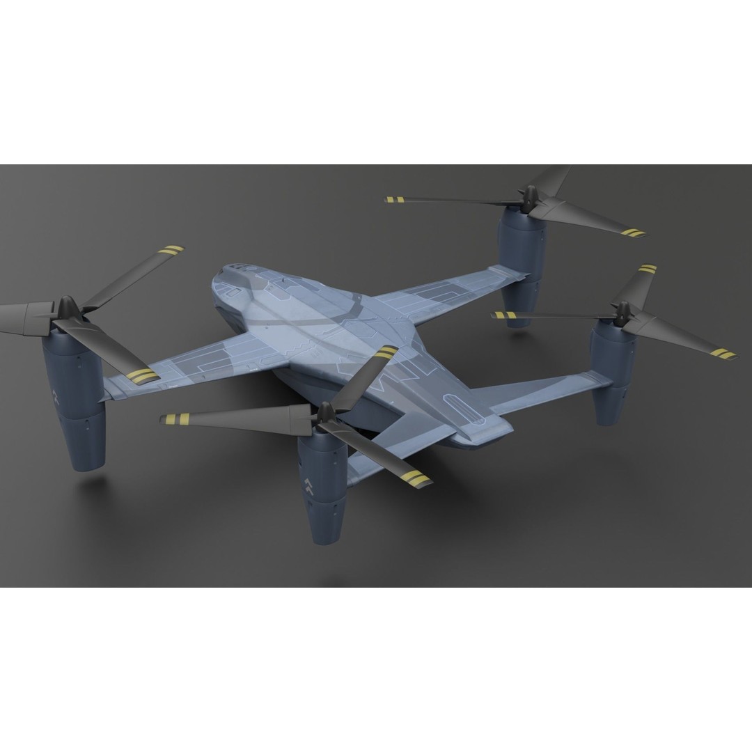 Sci-Fi VTOL Dropship Aircraft 3D Model – PBR Textured, FBX Format - View 3
