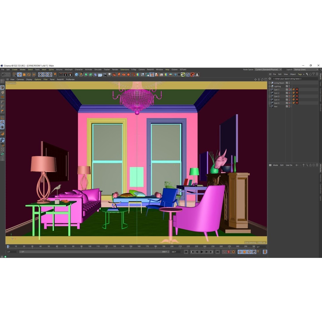Living Room Interior 3D Model – Classic Style, Cinema4D Files - View 8