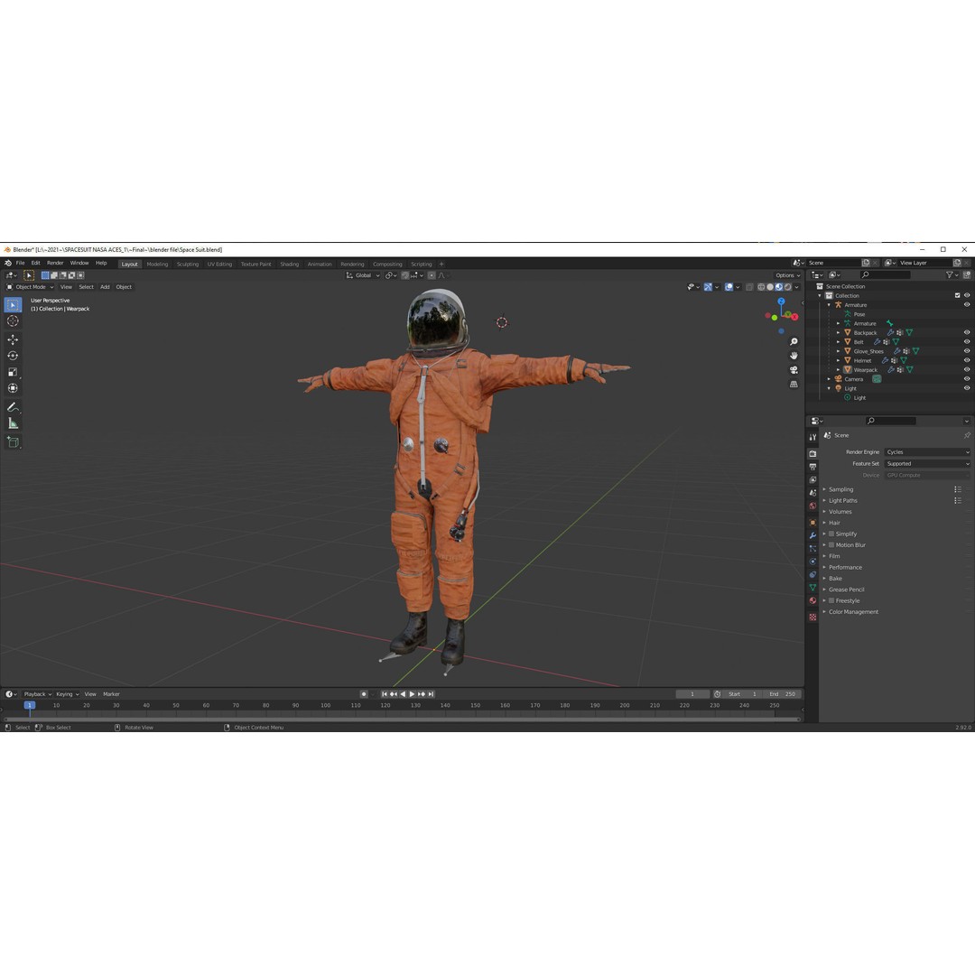 Male Space Suit 3D Model – Low Poly Game Asset, FBX, Rigged - View 10