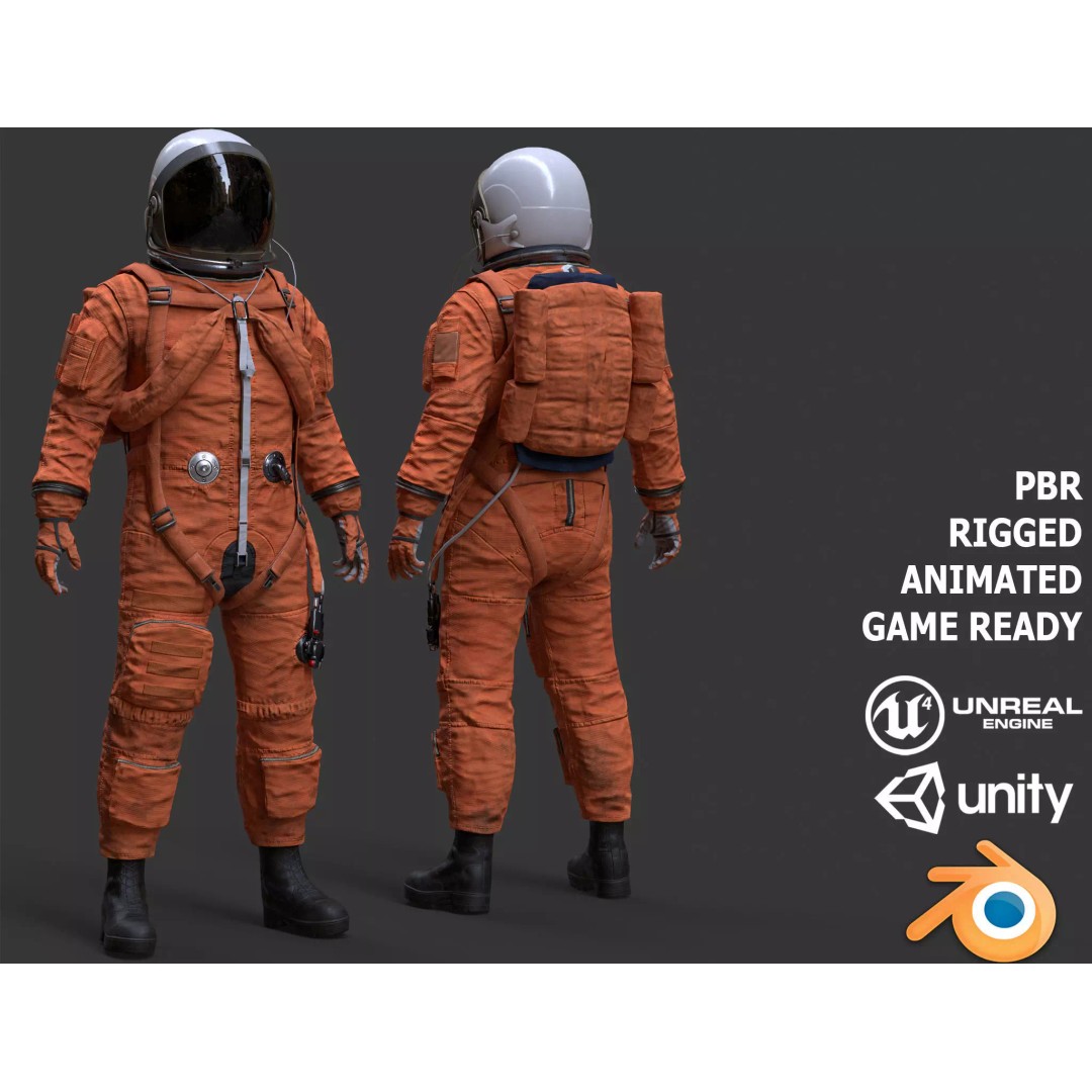 Male Space Suit 3D Model – Low Poly Game Asset, FBX, Rigged - View 2