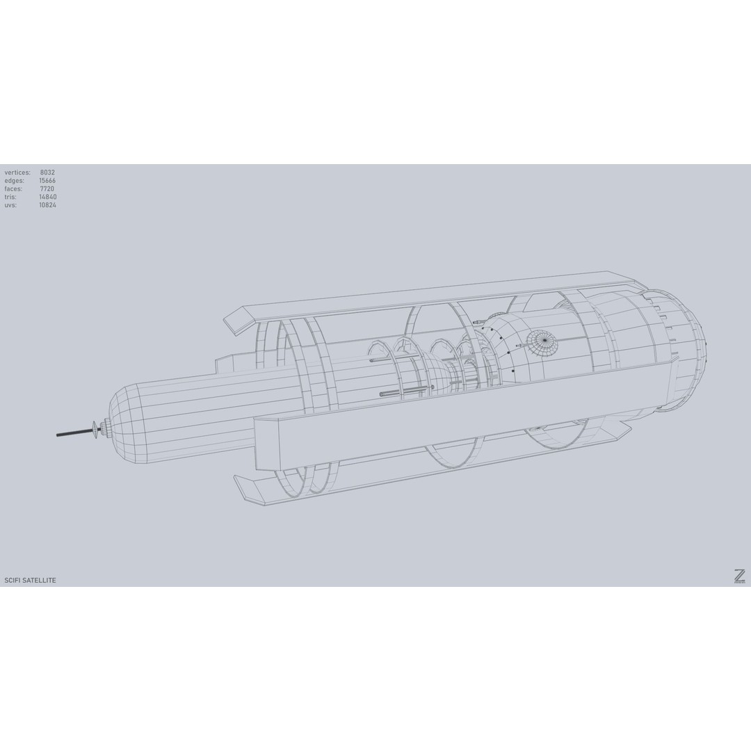 Sci-Fi Satellite 3D Model – Low Poly PBR Space Asset, FBX, OBJ - View 10