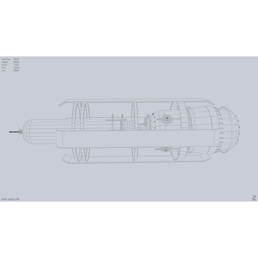 Sci-Fi Satellite 3D Model – Low Poly PBR Space Asset, FBX, OBJ - View 11