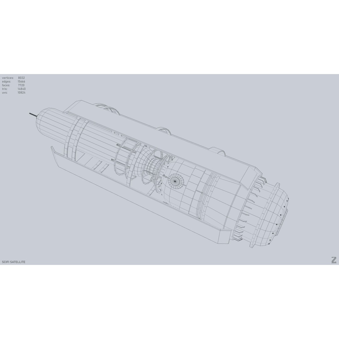 Sci-Fi Satellite 3D Model – Low Poly PBR Space Asset, FBX, OBJ - View 12