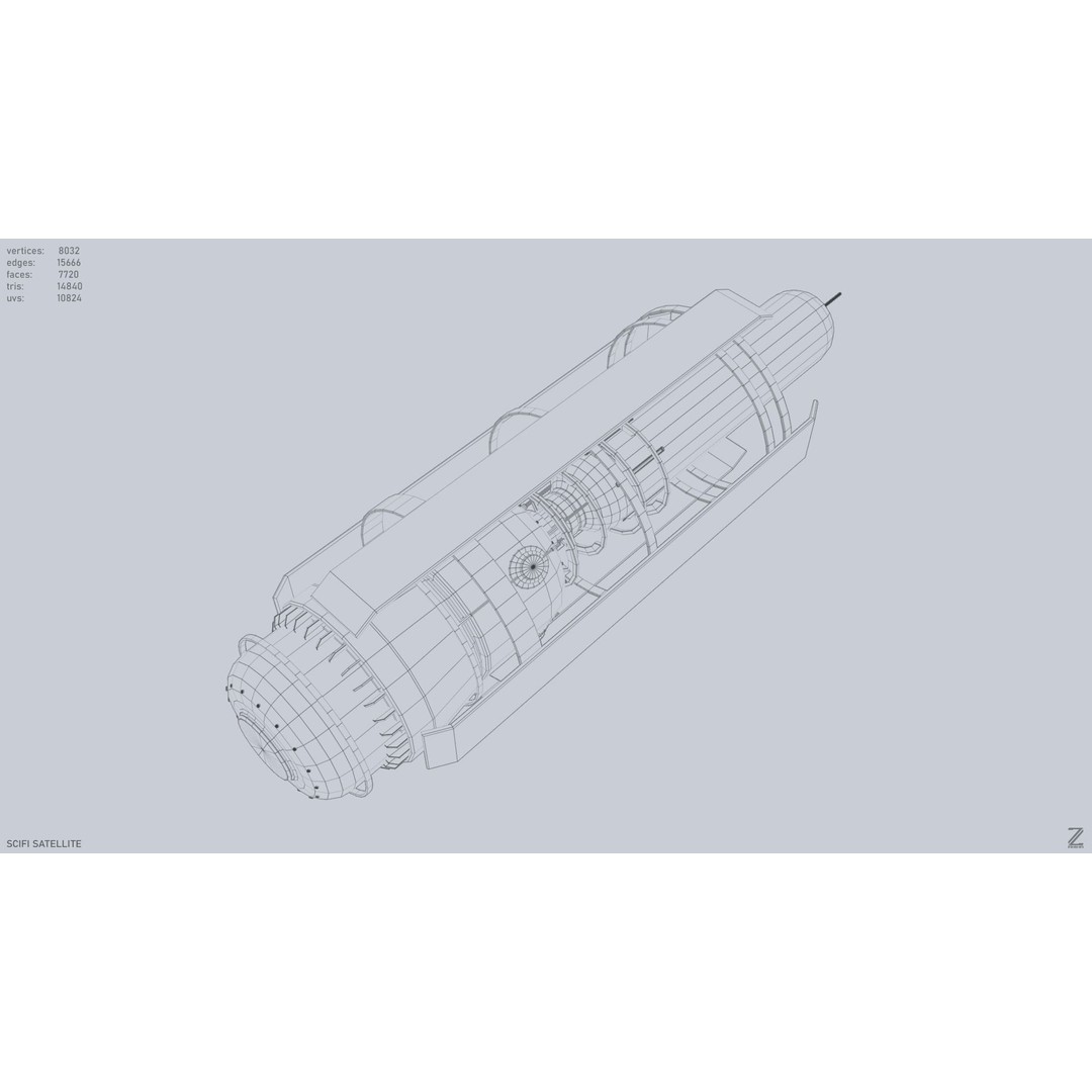Sci-Fi Satellite 3D Model – Low Poly PBR Space Asset, FBX, OBJ - View 13