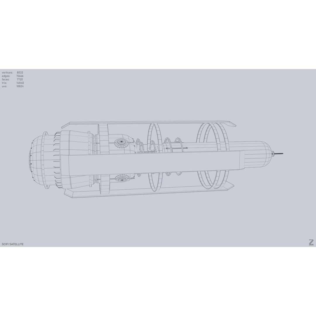 Sci-Fi Satellite 3D Model – Low Poly PBR Space Asset, FBX, OBJ - View 14