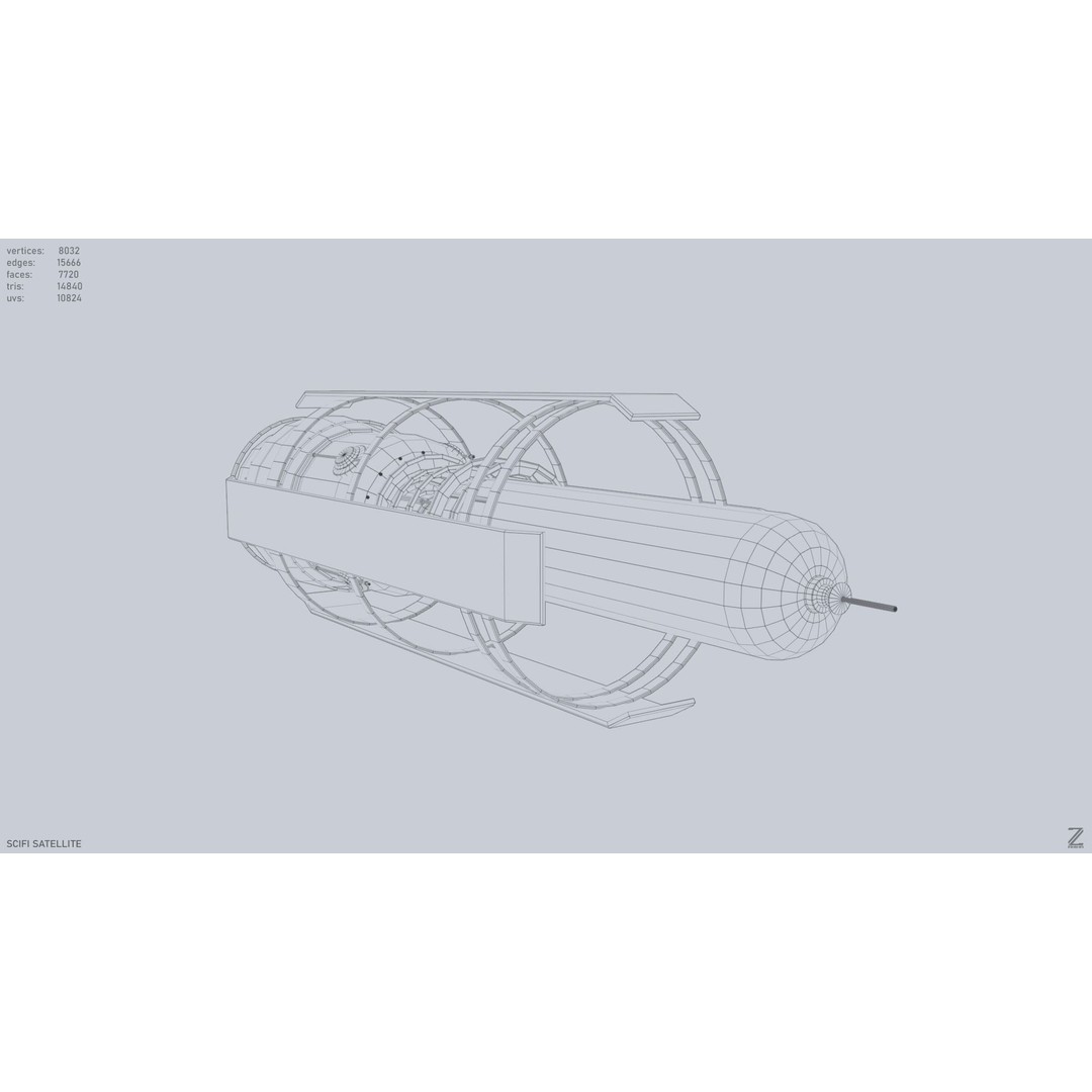 Sci-Fi Satellite 3D Model – Low Poly PBR Space Asset, FBX, OBJ - View 15