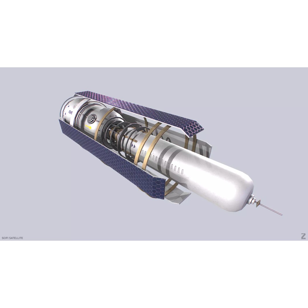 Sci-Fi Satellite 3D Model – Low Poly PBR Space Asset, FBX, OBJ - View 2