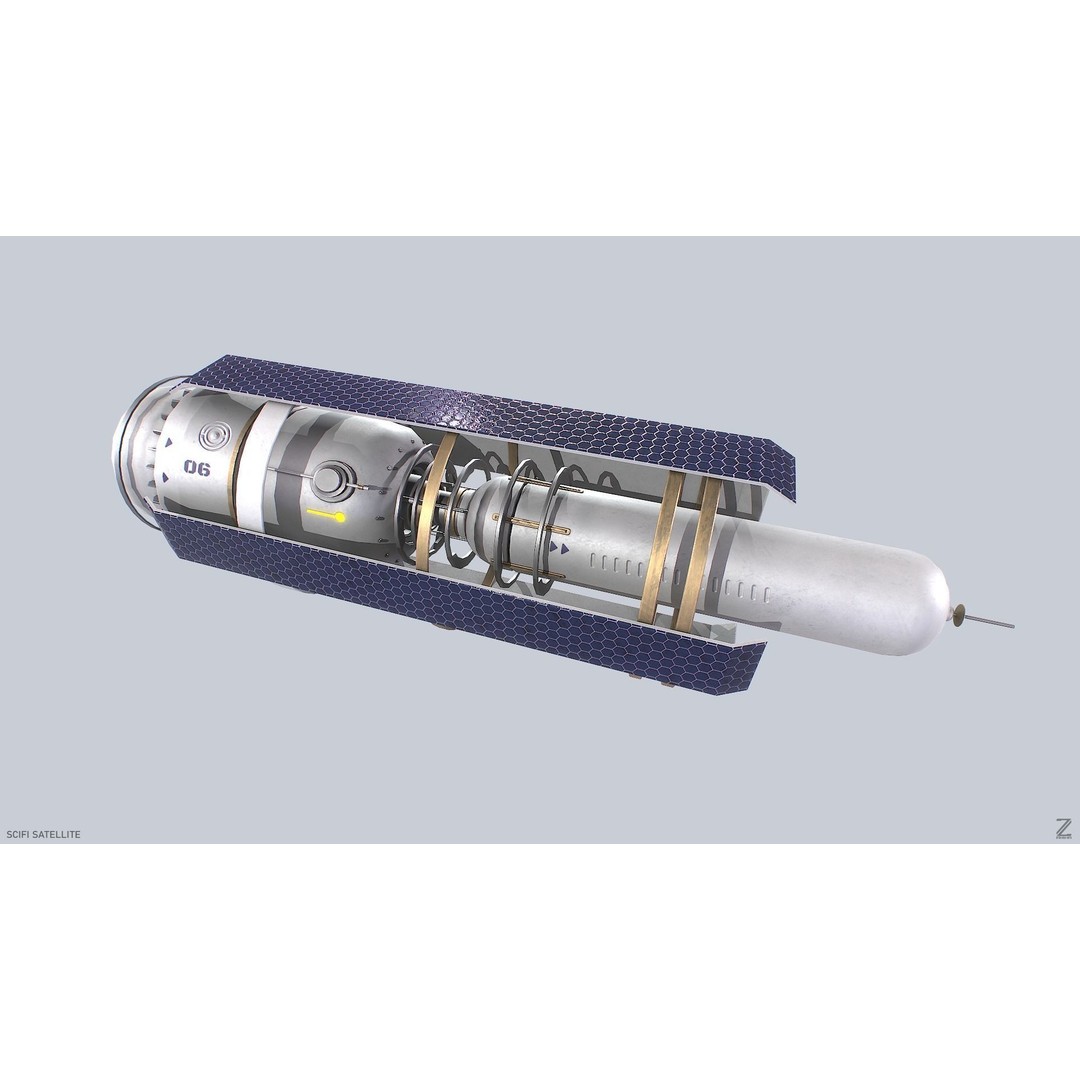Sci-Fi Satellite 3D Model – Low Poly PBR Space Asset, FBX, OBJ - View 3