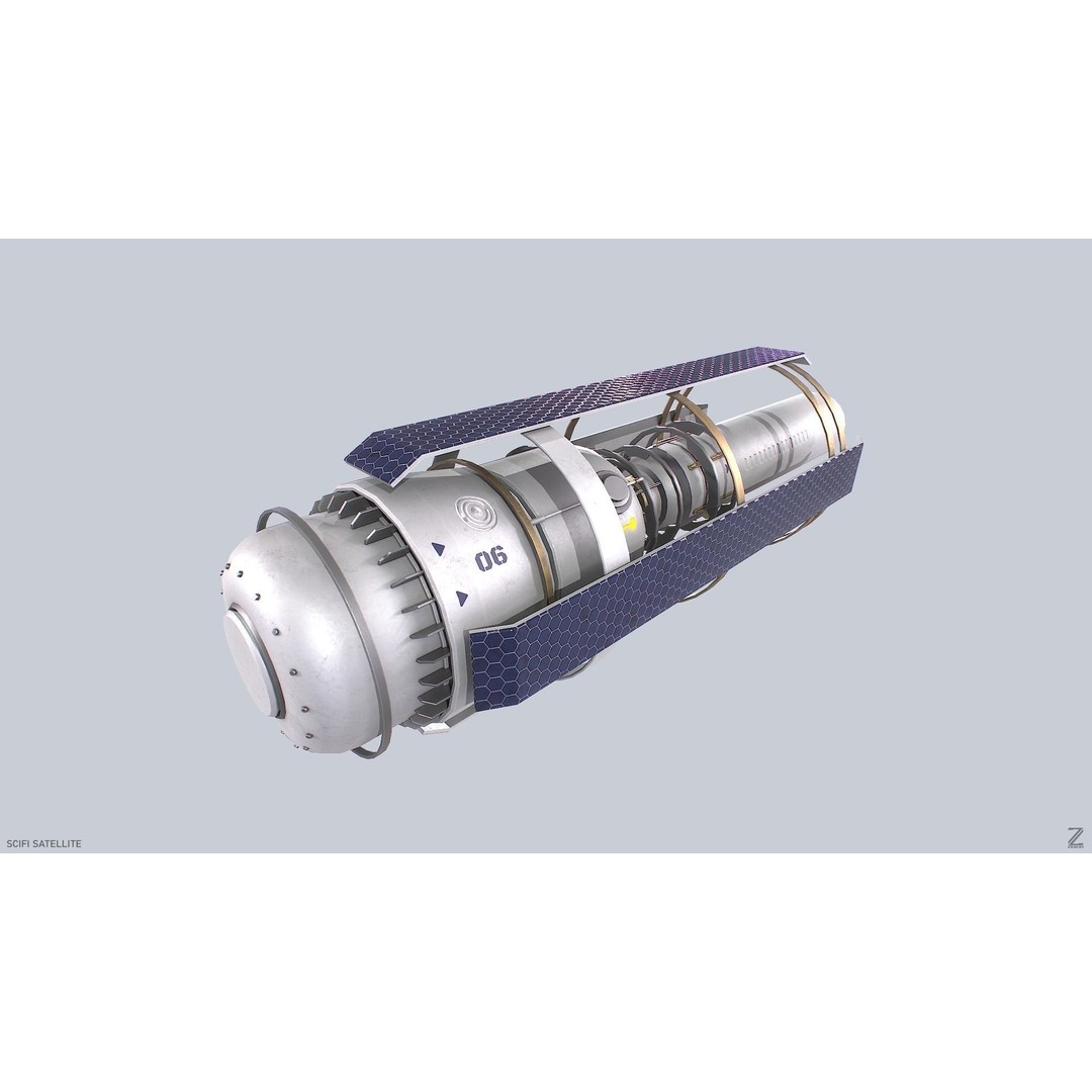 Sci-Fi Satellite 3D Model – Low Poly PBR Space Asset, FBX, OBJ - View 5