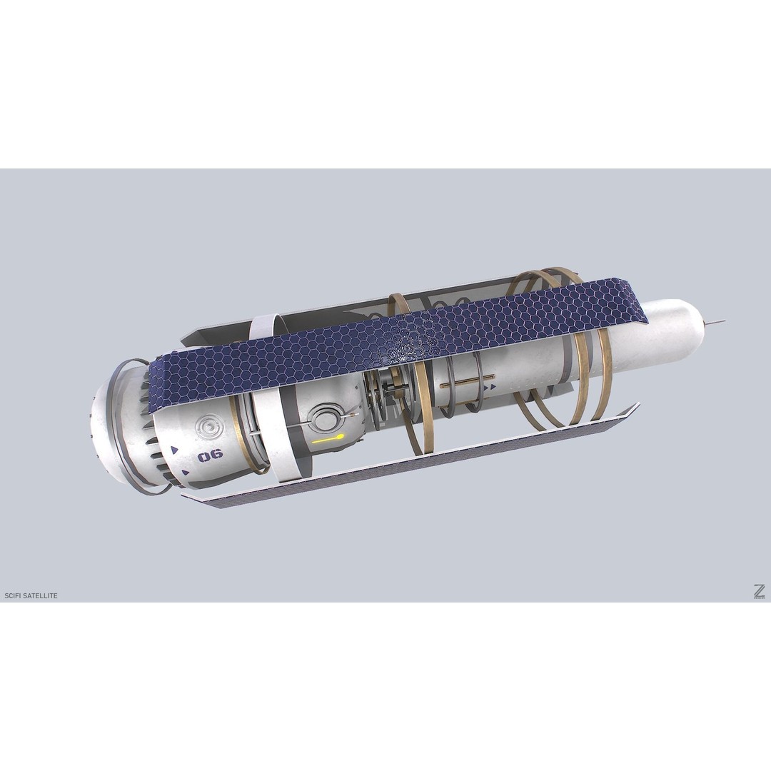 Sci-Fi Satellite 3D Model – Low Poly PBR Space Asset, FBX, OBJ - View 6
