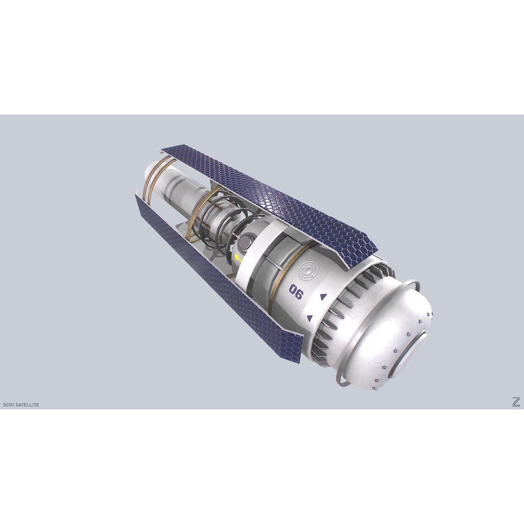 Sci-Fi Satellite 3D Model – Low Poly PBR Space Asset, FBX, OBJ - View 8