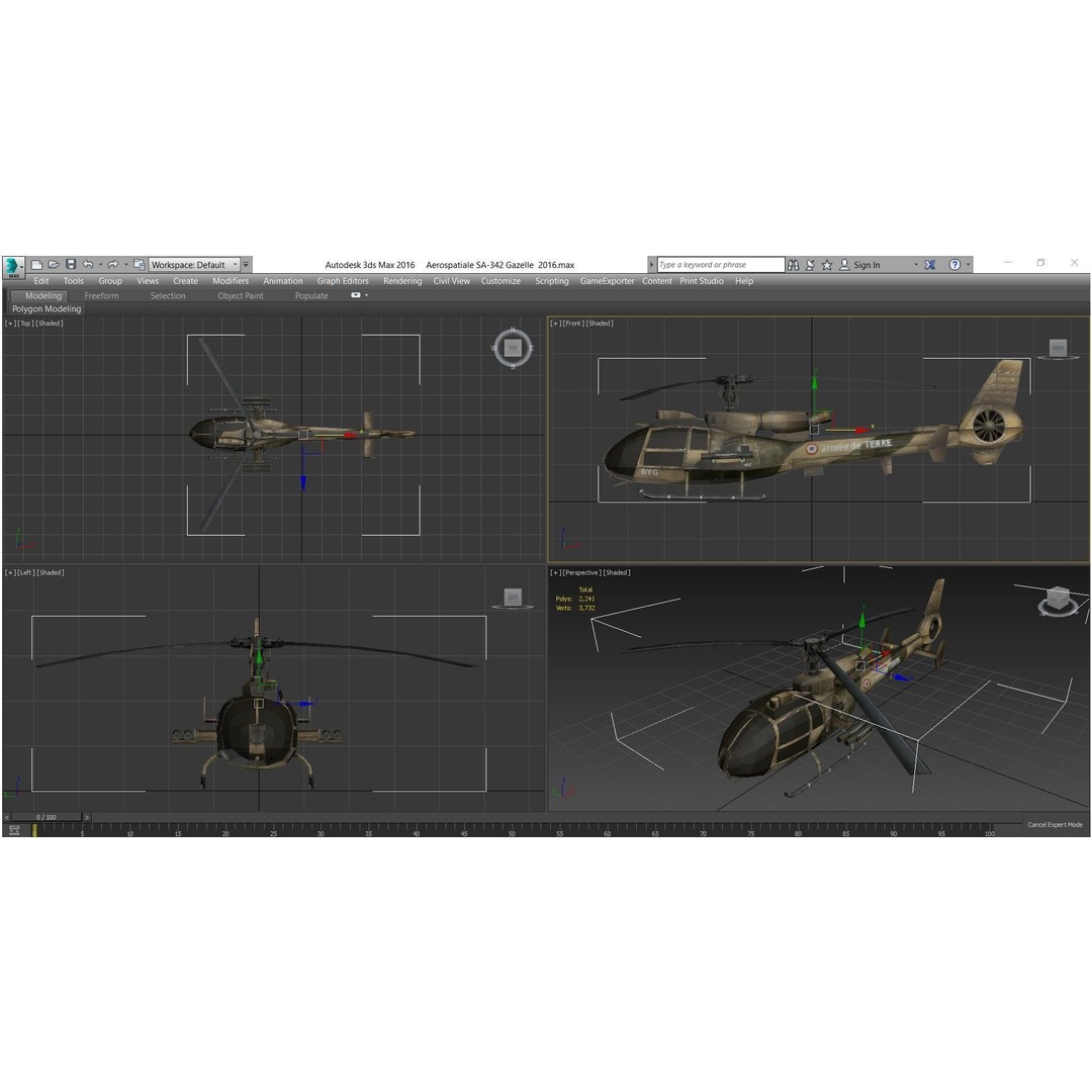Aerospatiale SA-342 Gazelle 3D Model – Low Poly Game Asset, FBX, OBJ - View 10
