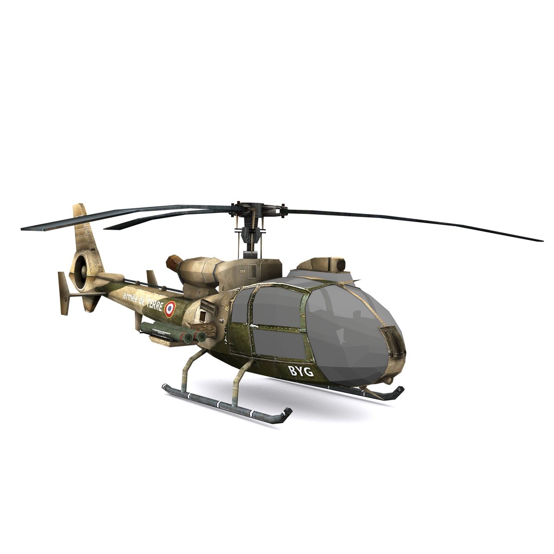 Aerospatiale SA-342 Gazelle 3D Model – Low Poly Game Asset, FBX, OBJ - View 3