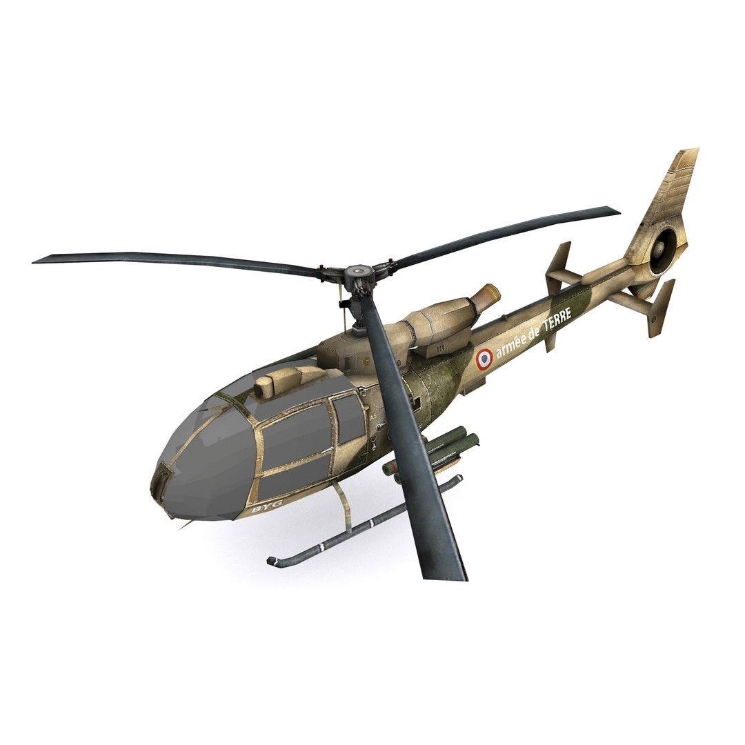 Aerospatiale SA-342 Gazelle 3D Model – Low Poly Game Asset, FBX, OBJ - View 4