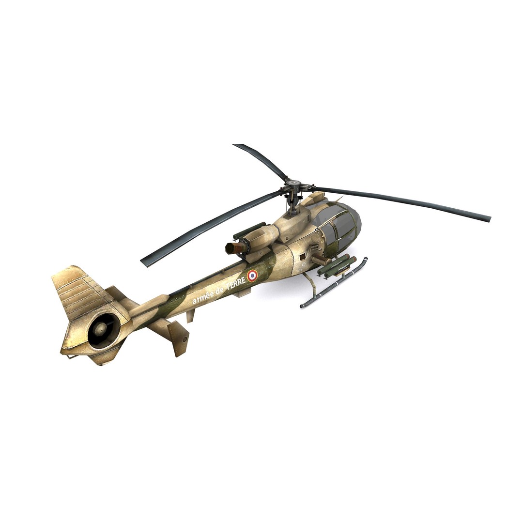 Aerospatiale SA-342 Gazelle 3D Model – Low Poly Game Asset, FBX, OBJ - View 6