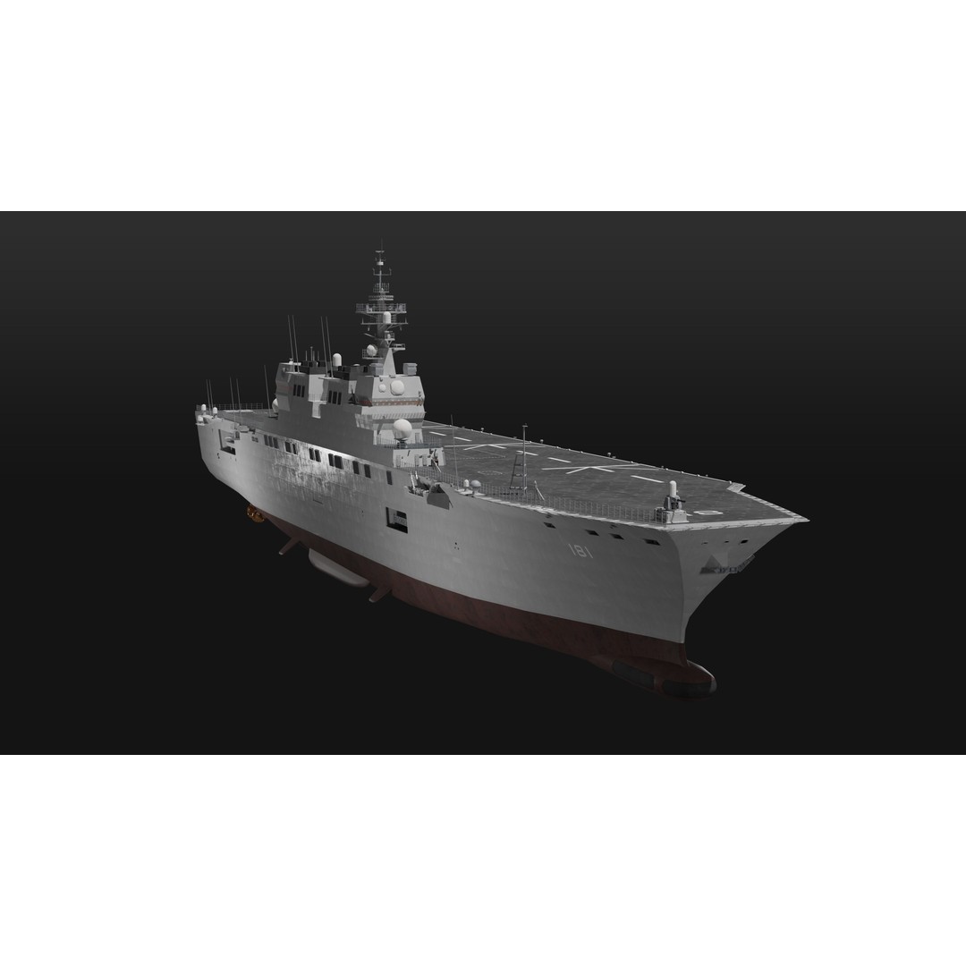 Hyuga Class Helicopter Carrier 3D Model – PBR Game Asset, Blender - View 4