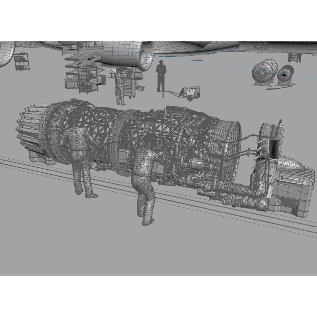 Aircraft Maintenance Factory 3D Model – Industrial Scene with Textures - View 10