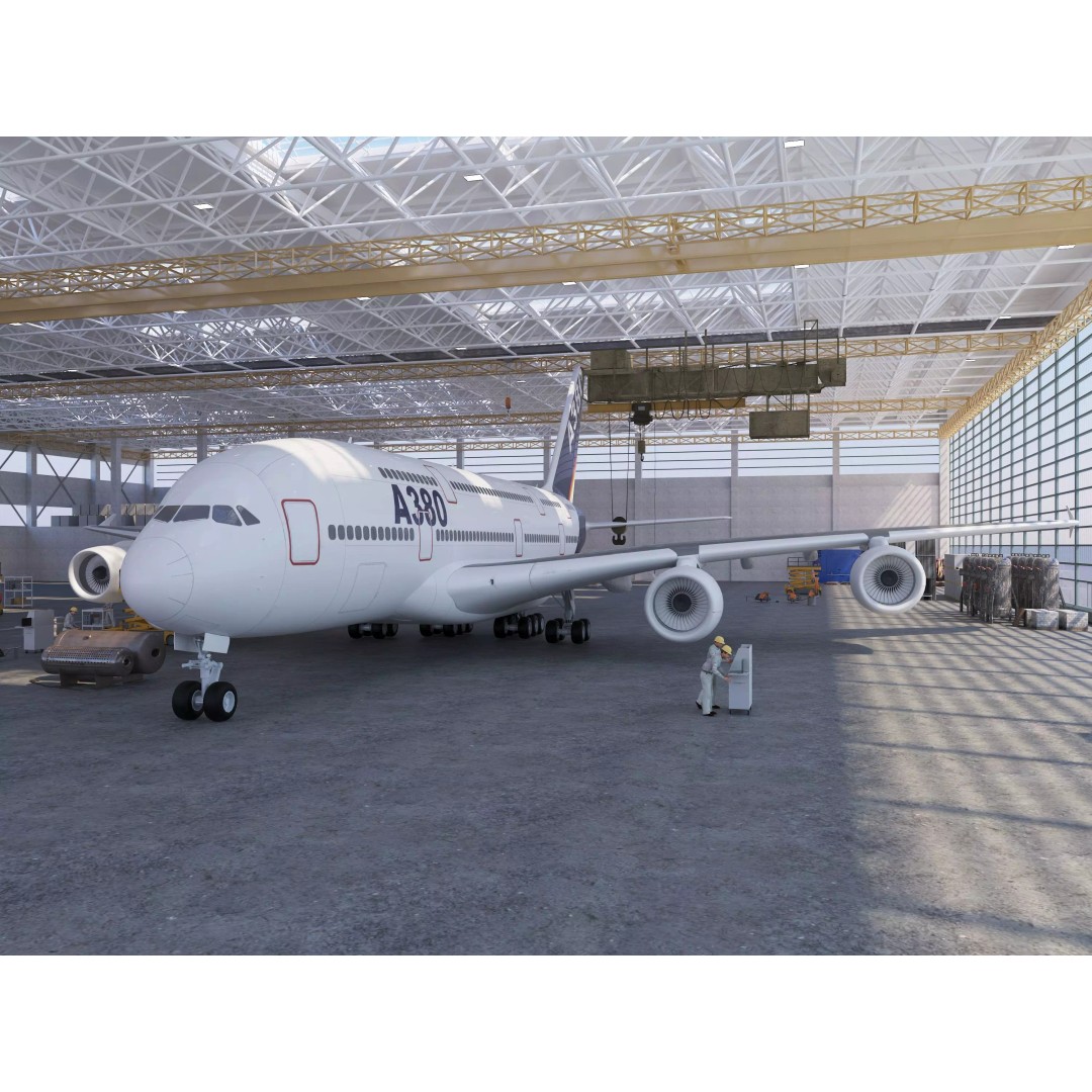 Aircraft Maintenance Factory 3D Model – Industrial Scene with Textures - View 3