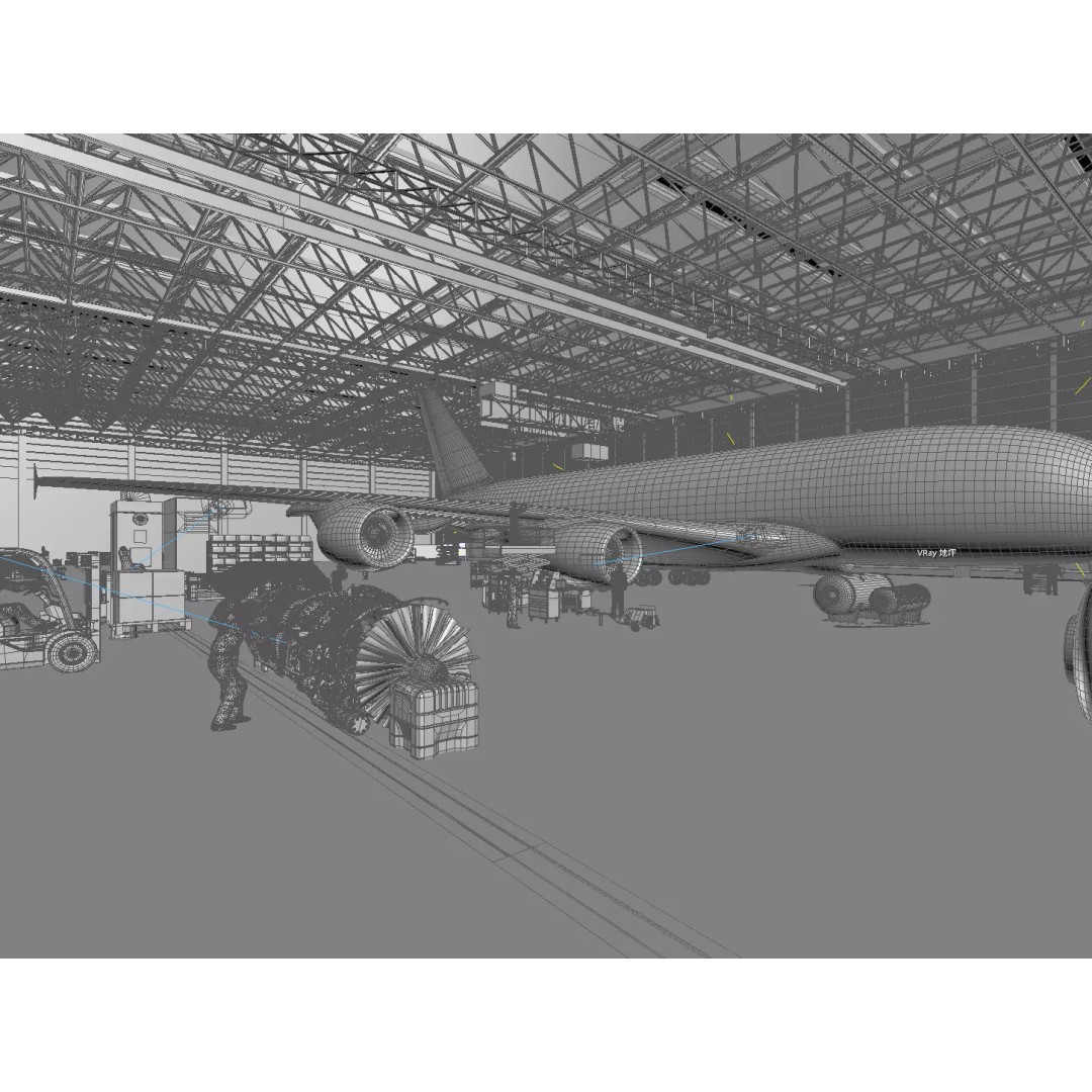 Aircraft Maintenance Factory 3D Model – Industrial Scene with Textures - View 7
