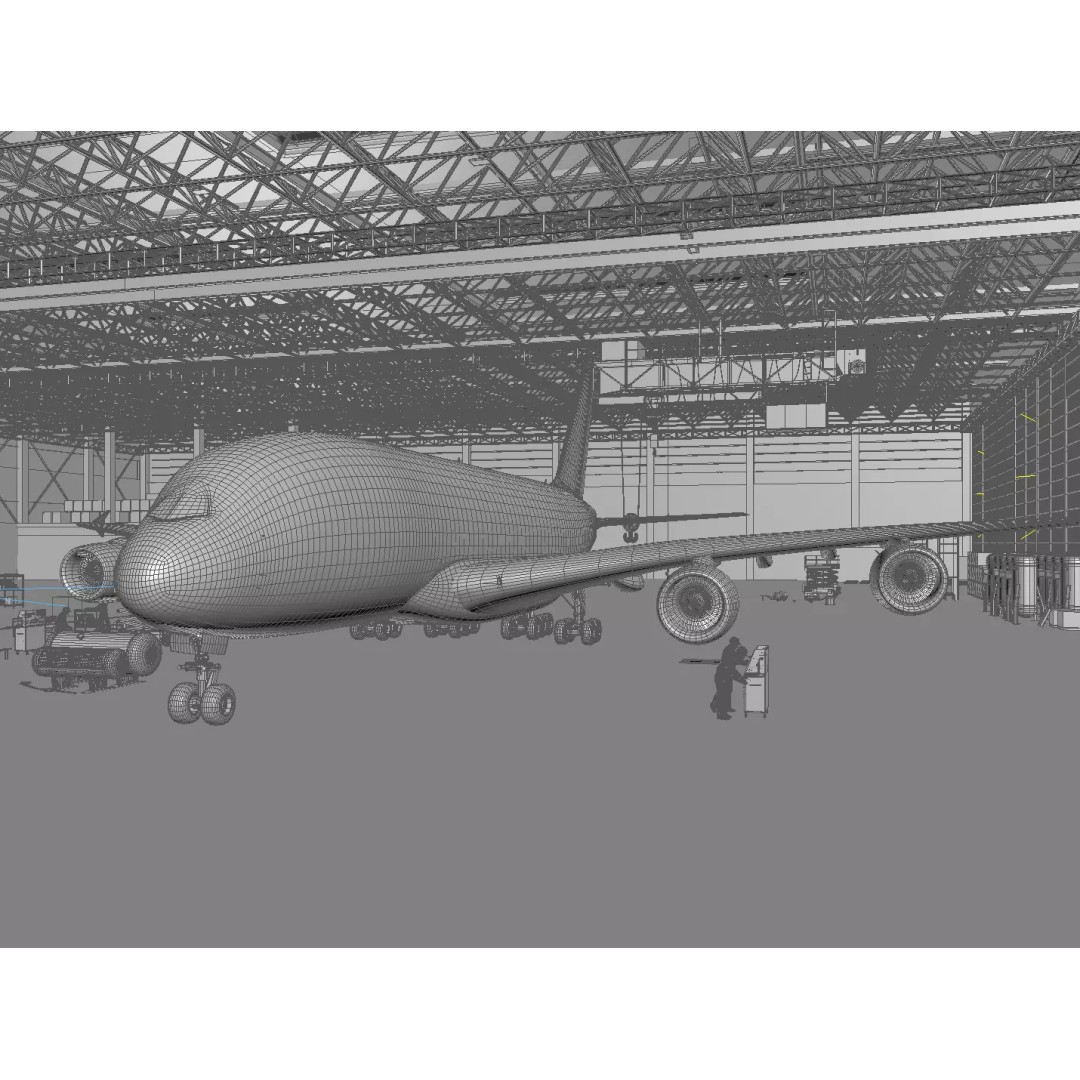 Aircraft Maintenance Factory 3D Model – Industrial Scene with Textures - View 8