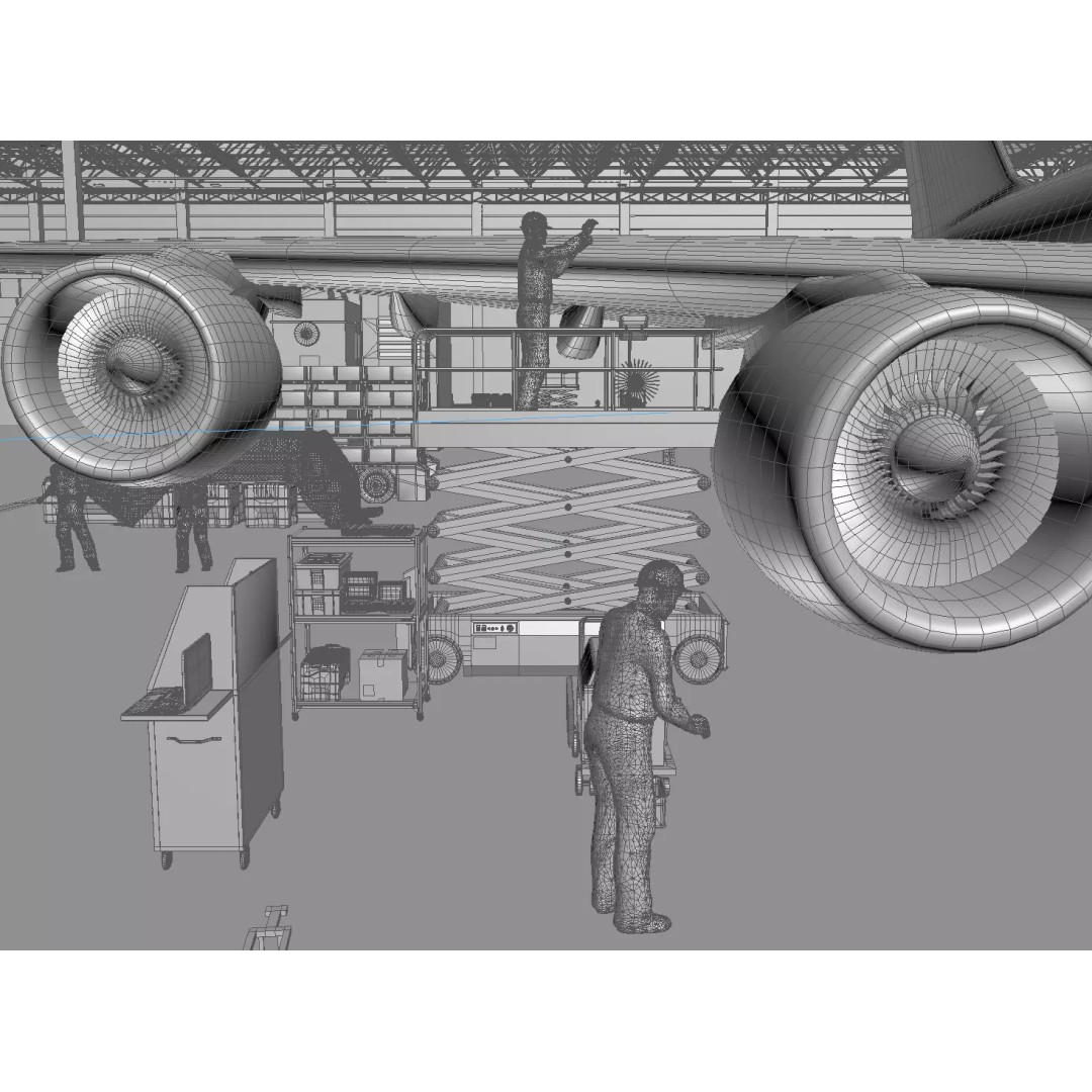 Aircraft Maintenance Factory 3D Model – Industrial Scene with Textures - View 9