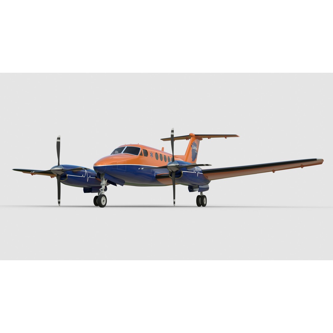 Beechcraft King Air 3D Model – LifeMed Alaska Livery, Game Ready FBX - View 11