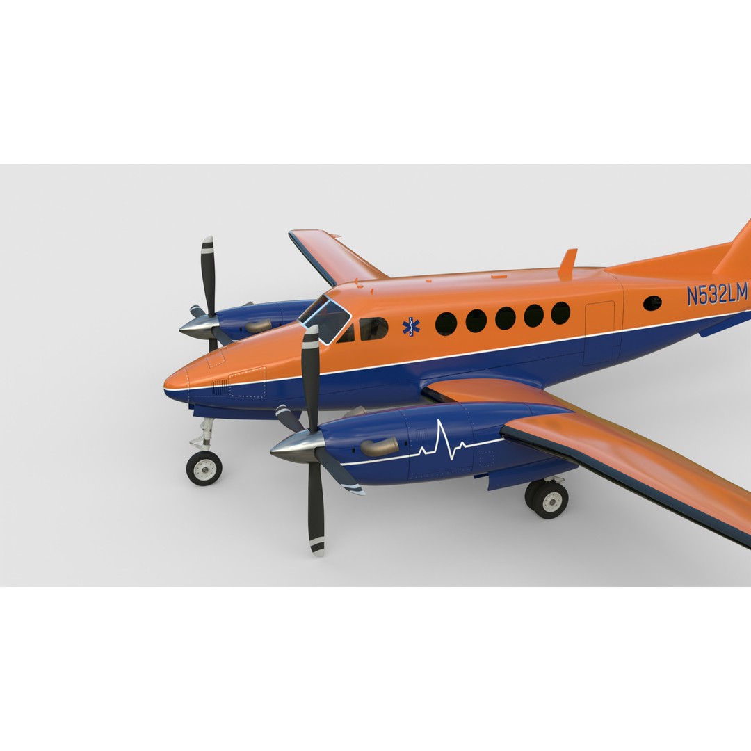 Beechcraft King Air 3D Model – LifeMed Alaska Livery, Game Ready FBX - View 13