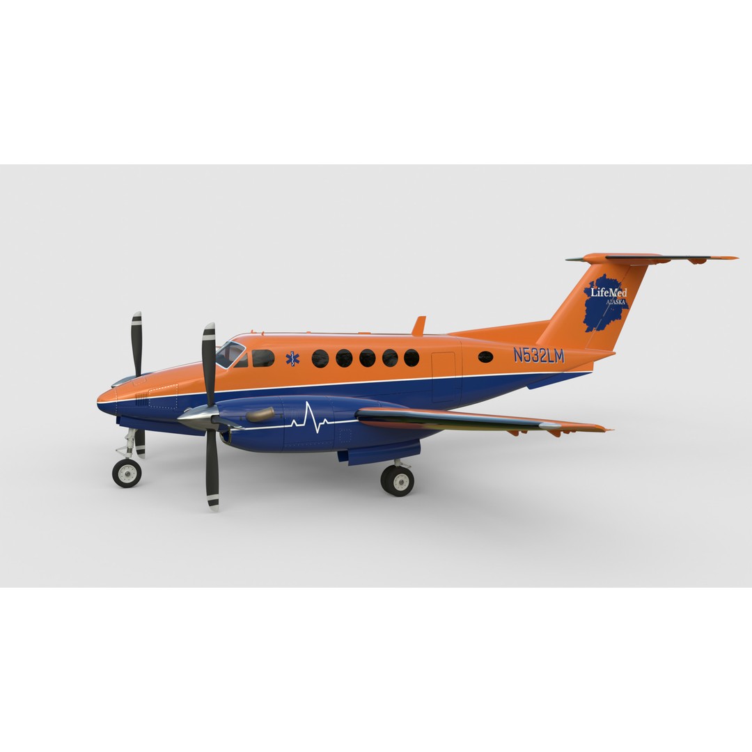 Beechcraft King Air 3D Model – LifeMed Alaska Livery, Game Ready FBX - View 3