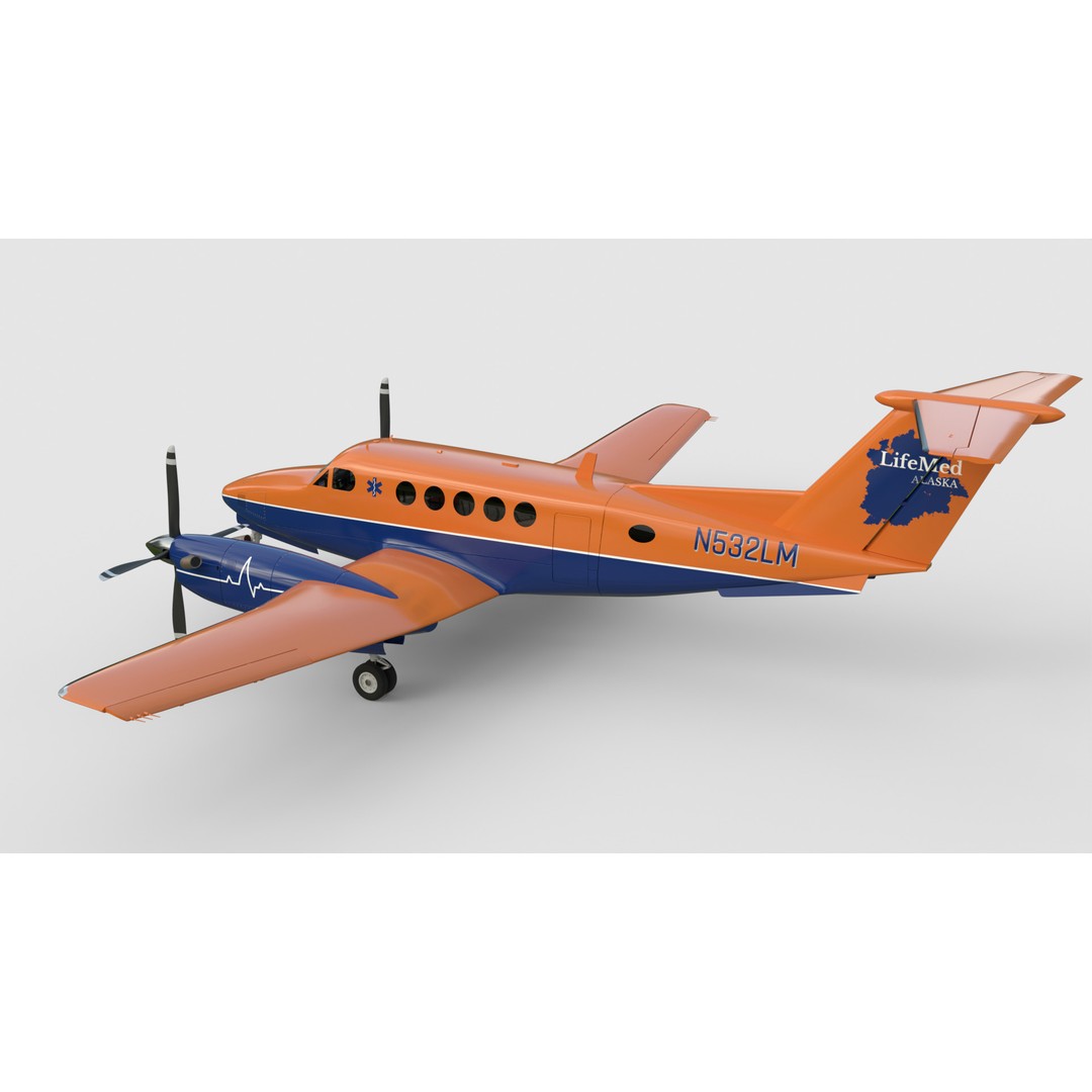 Beechcraft King Air 3D Model – LifeMed Alaska Livery, Game Ready FBX - View 4