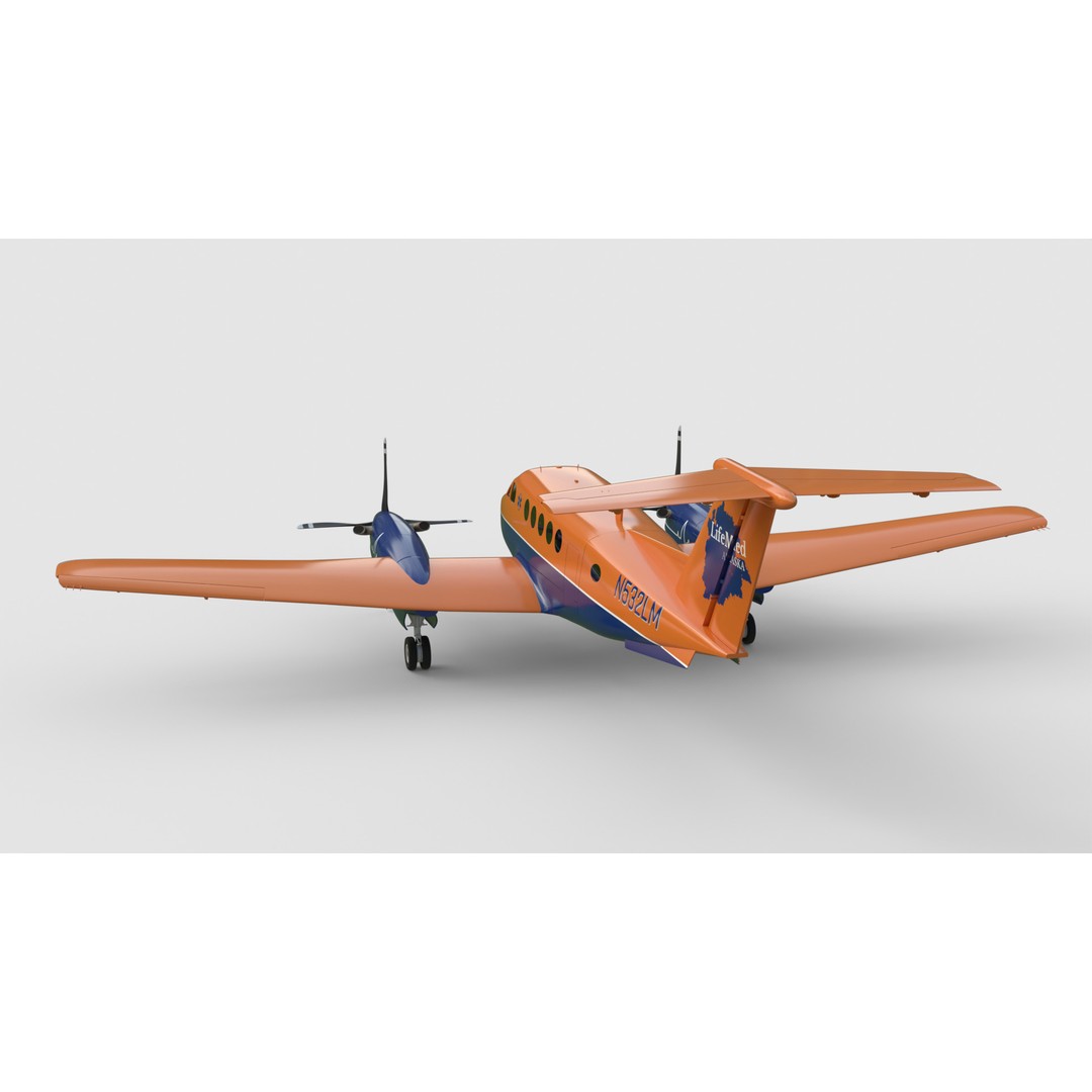 Beechcraft King Air 3D Model – LifeMed Alaska Livery, Game Ready FBX - View 5