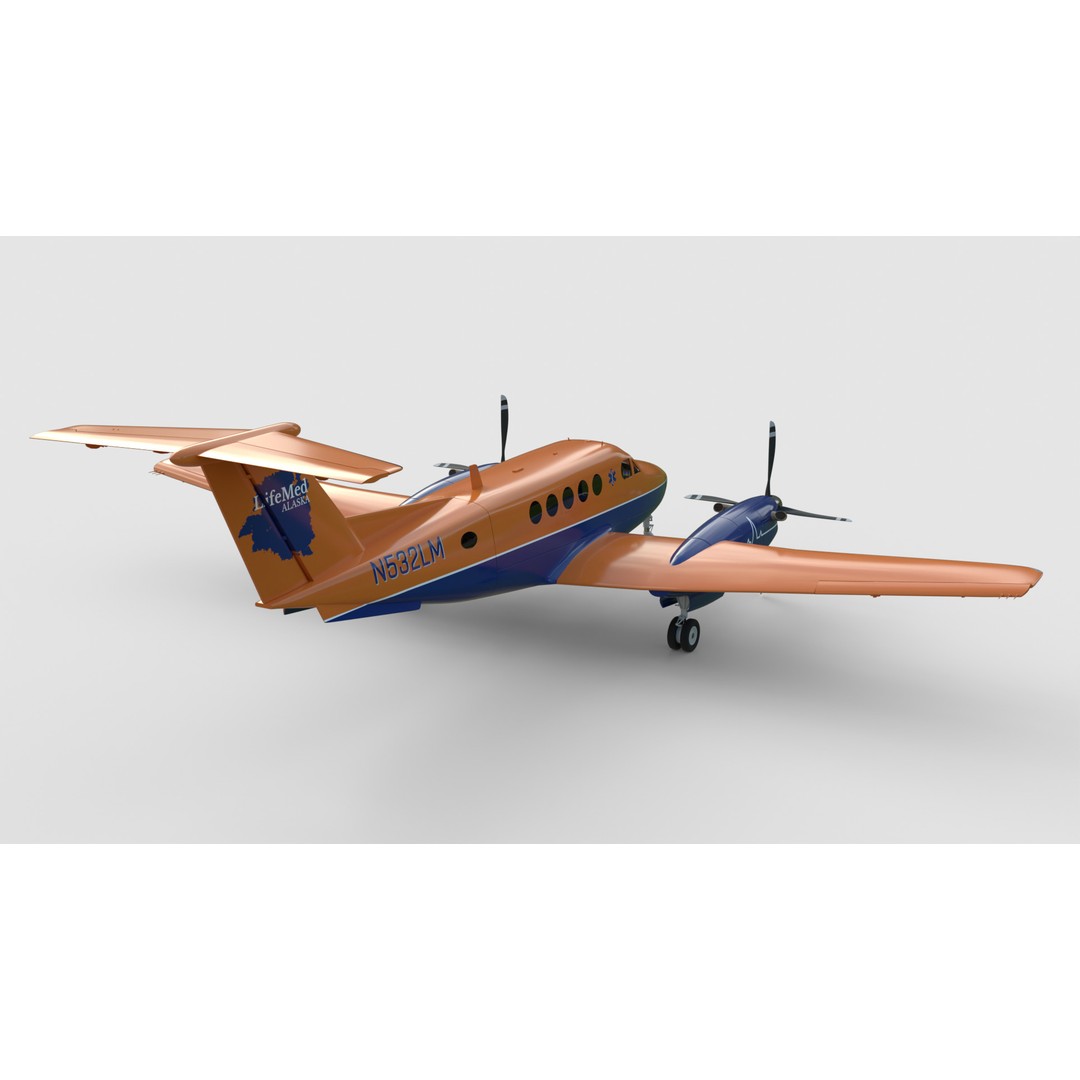Beechcraft King Air 3D Model – LifeMed Alaska Livery, Game Ready FBX - View 7