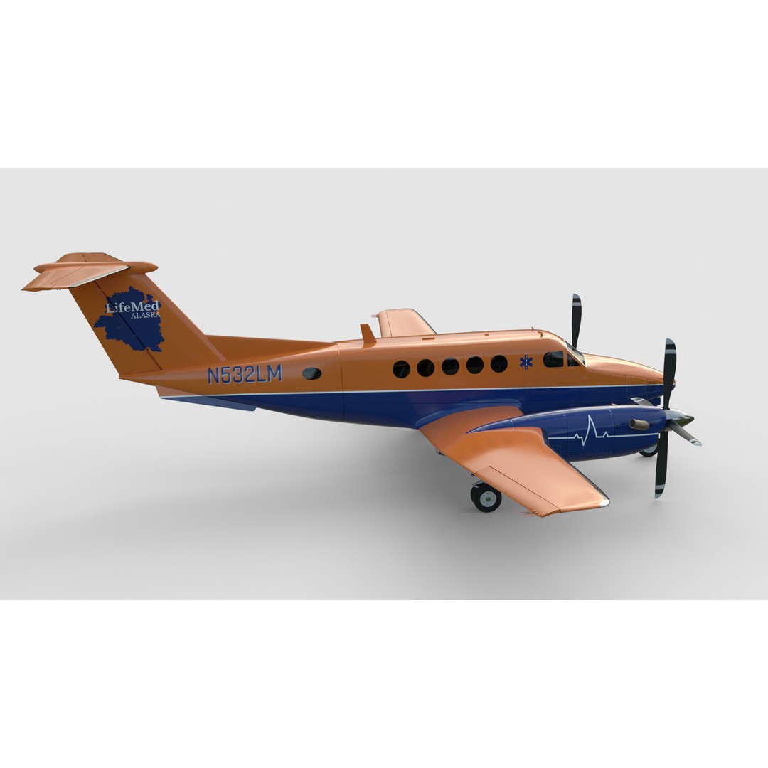 Beechcraft King Air 3D Model – LifeMed Alaska Livery, Game Ready FBX - View 8