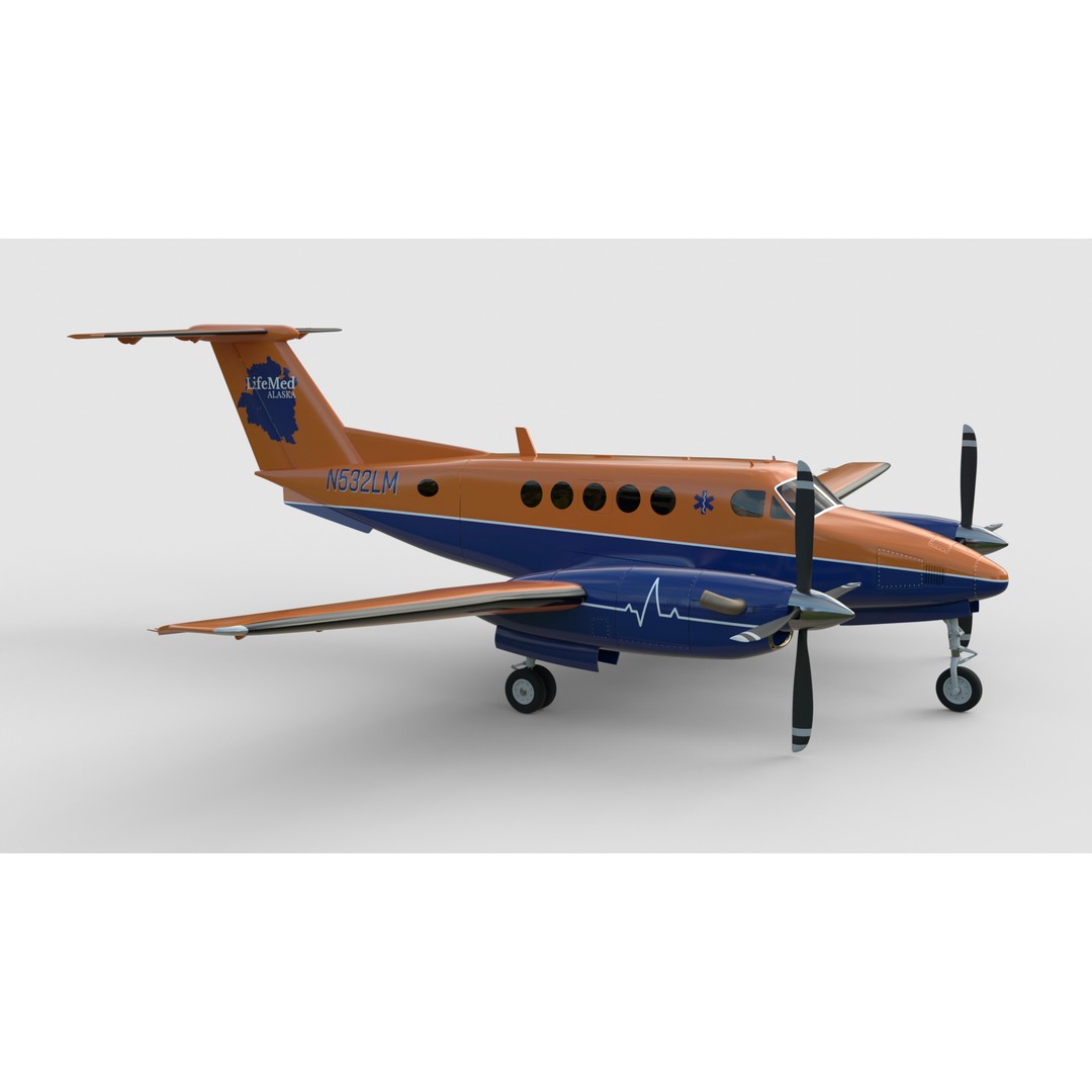 Beechcraft King Air 3D Model – LifeMed Alaska Livery, Game Ready FBX - View 9