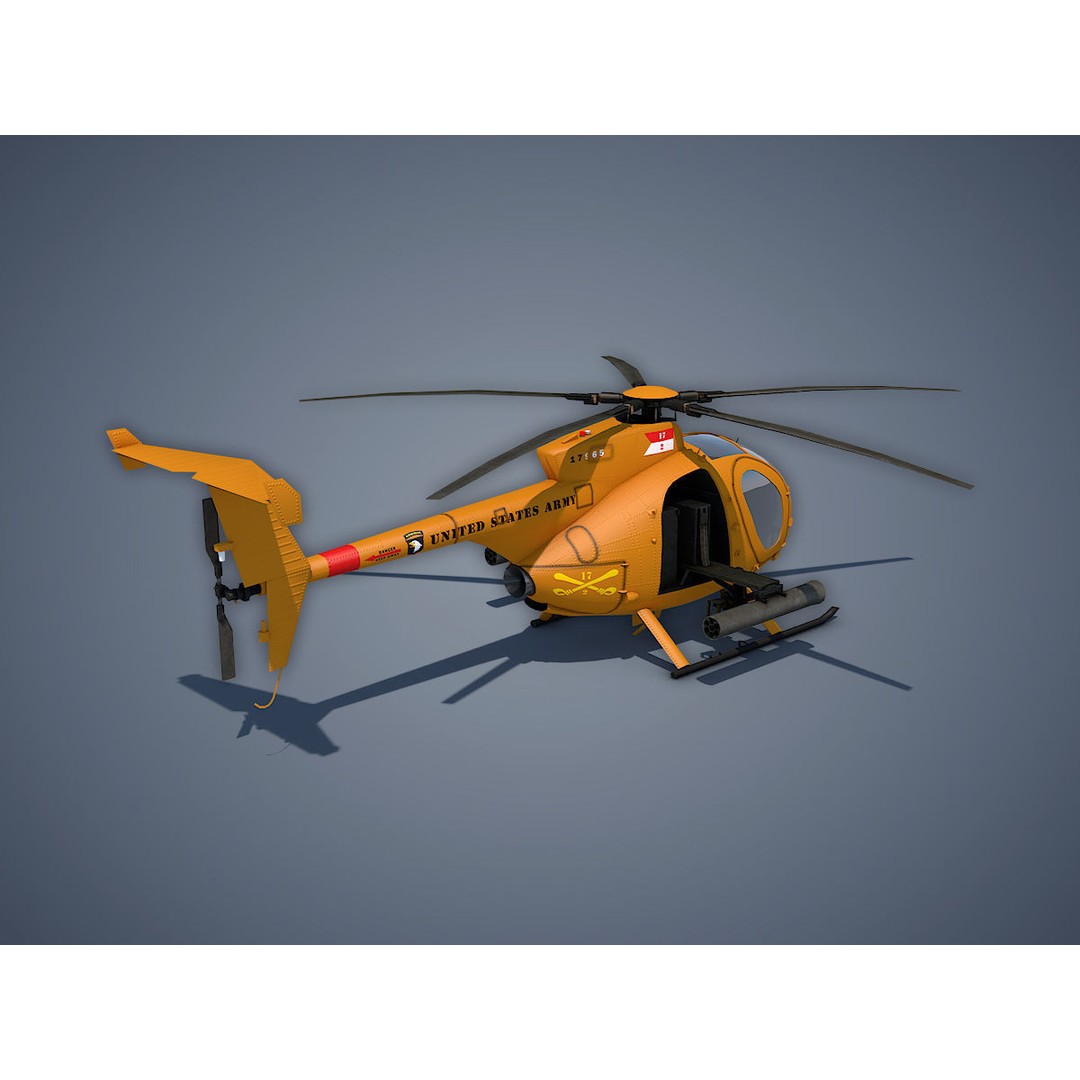 Hughes AH-6 Little Bird 3D Model – Low Poly Game Asset, FBX - View 3
