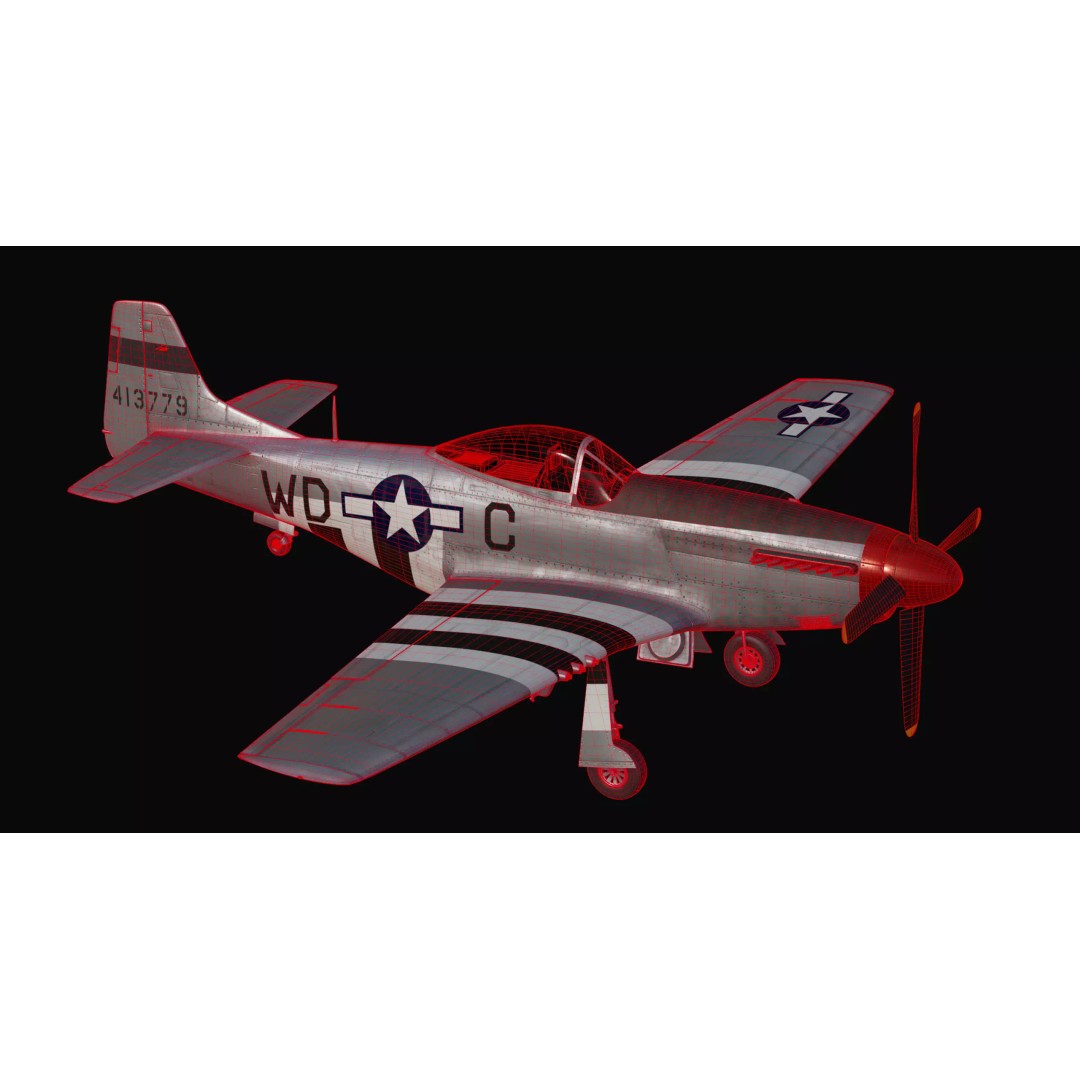 North American P-51D Mustang 3D Model – WWII Fighter Aircraft, Game-Ready - View 10