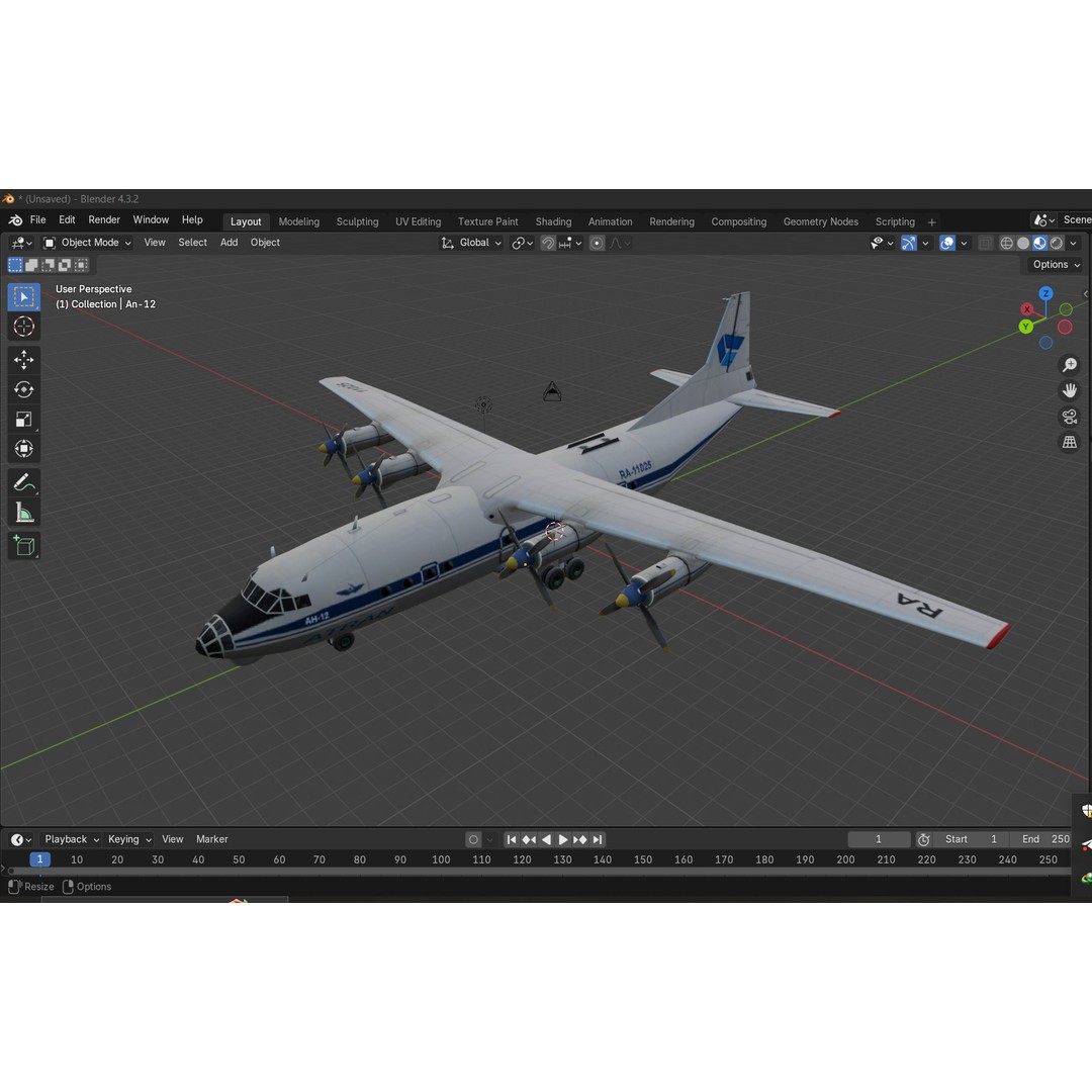 Antonov An-12 3D Model – Low Poly Aircraft, FBX, Game Ready