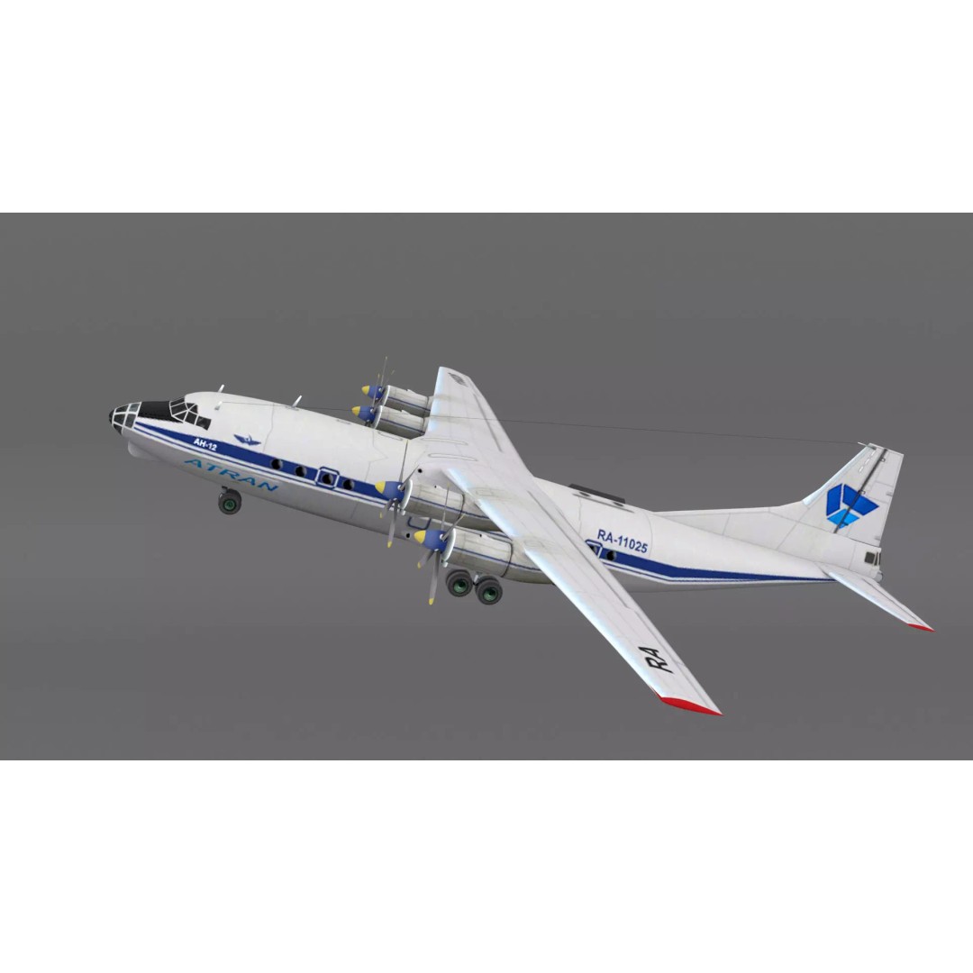 Antonov An-12 3D Model – Low Poly Aircraft, FBX, Game Ready - View 2