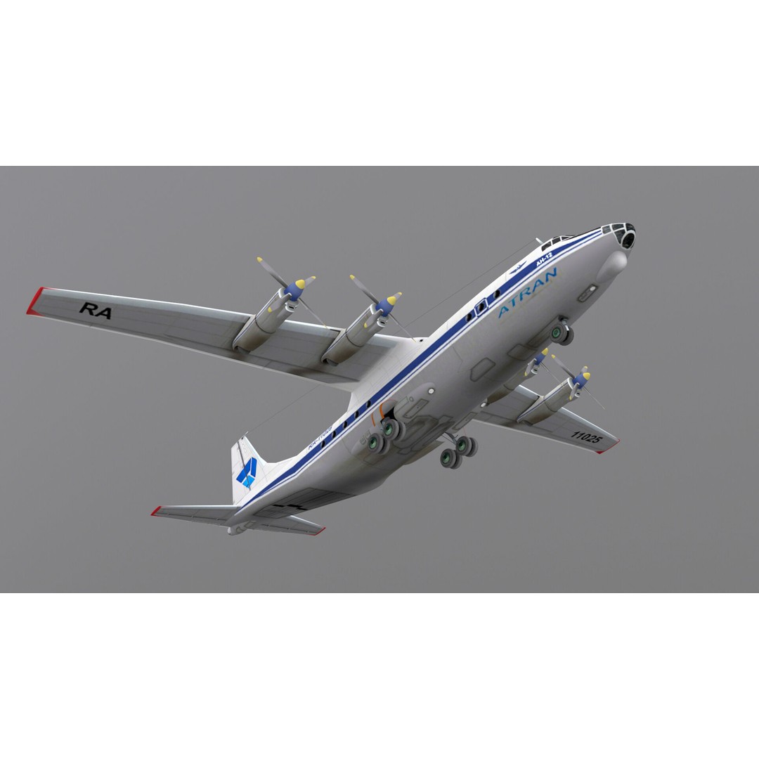 Antonov An-12 3D Model – Low Poly Aircraft, FBX, Game Ready - View 3