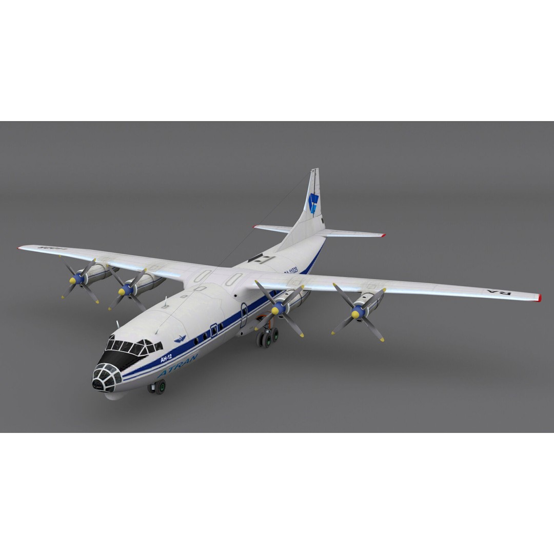 Antonov An-12 3D Model – Low Poly Aircraft, FBX, Game Ready - View 4