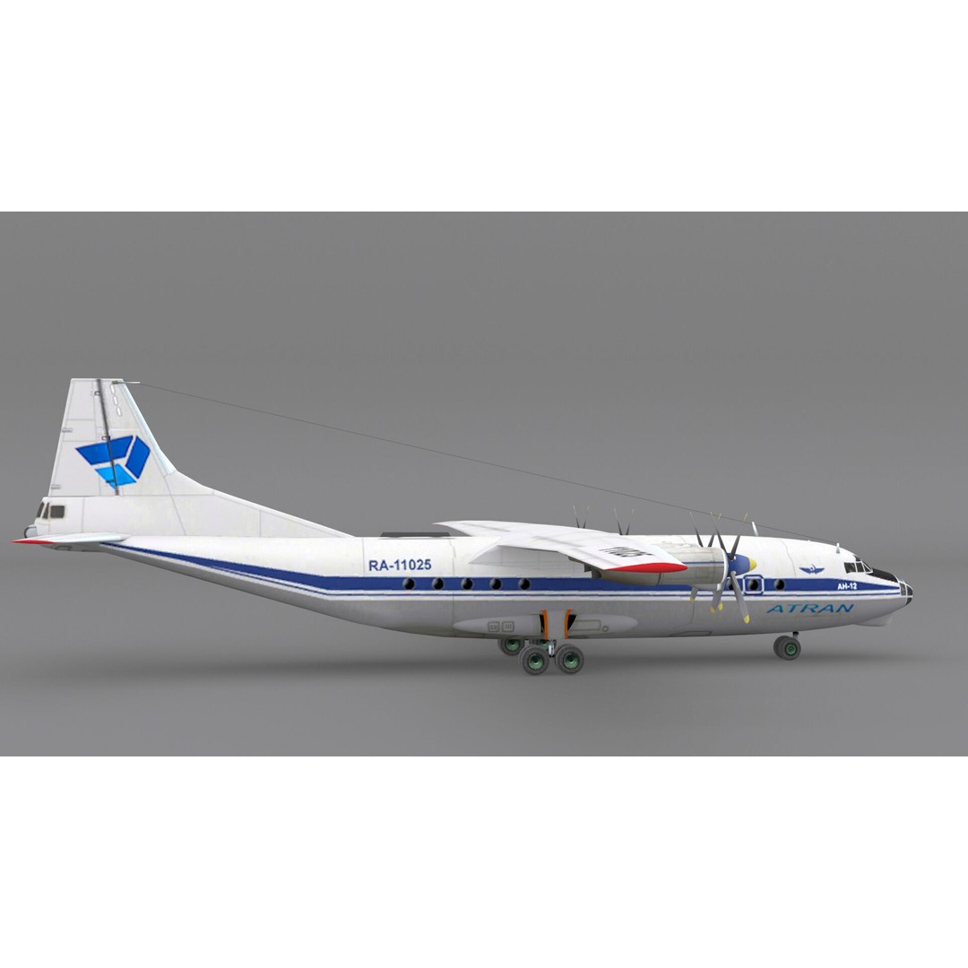 Antonov An-12 3D Model – Low Poly Aircraft, FBX, Game Ready - View 7