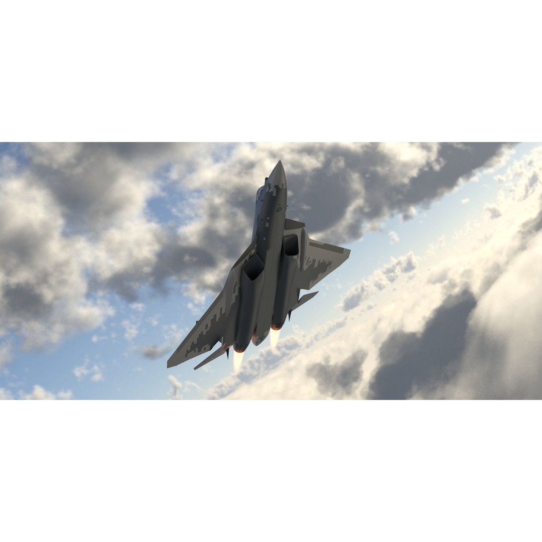 Sukhoi SU-57 3D Model – High Poly Fighter Jet with PBR Textures, FBX, Blender - View 3