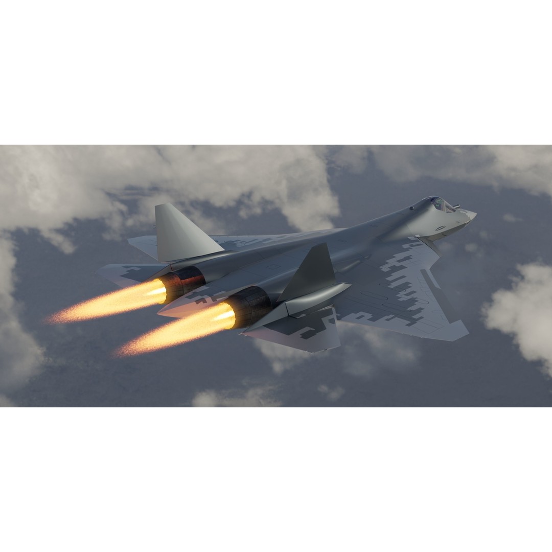 Sukhoi SU-57 3D Model – High Poly Fighter Jet with PBR Textures, FBX, Blender - View 4