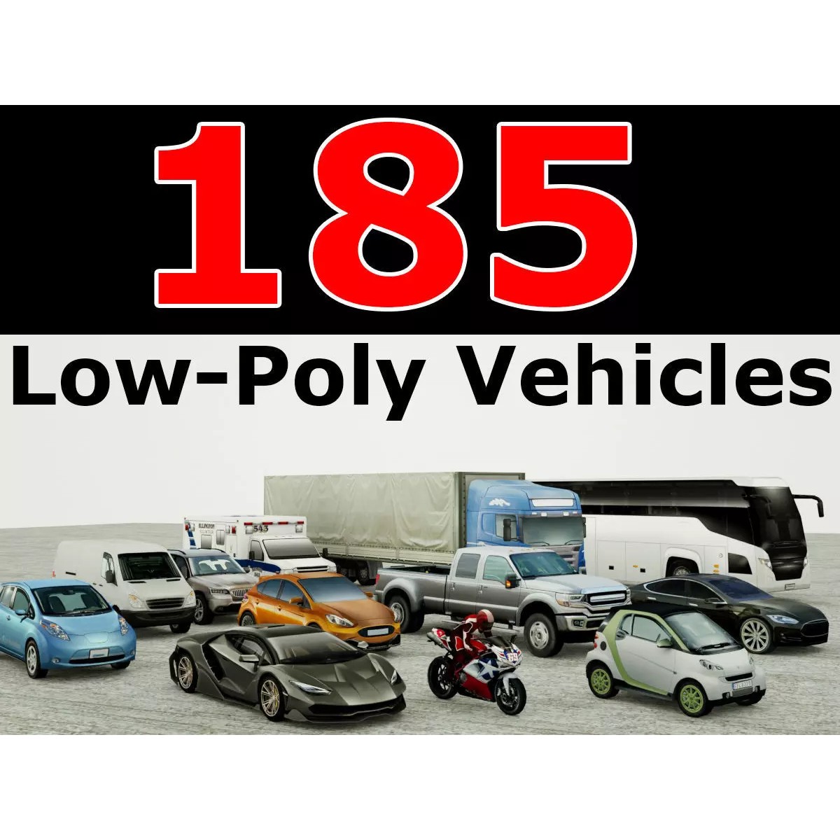 185 Low-Poly Vehicles - Low-Poly Game-Ready 3D Model - View 2